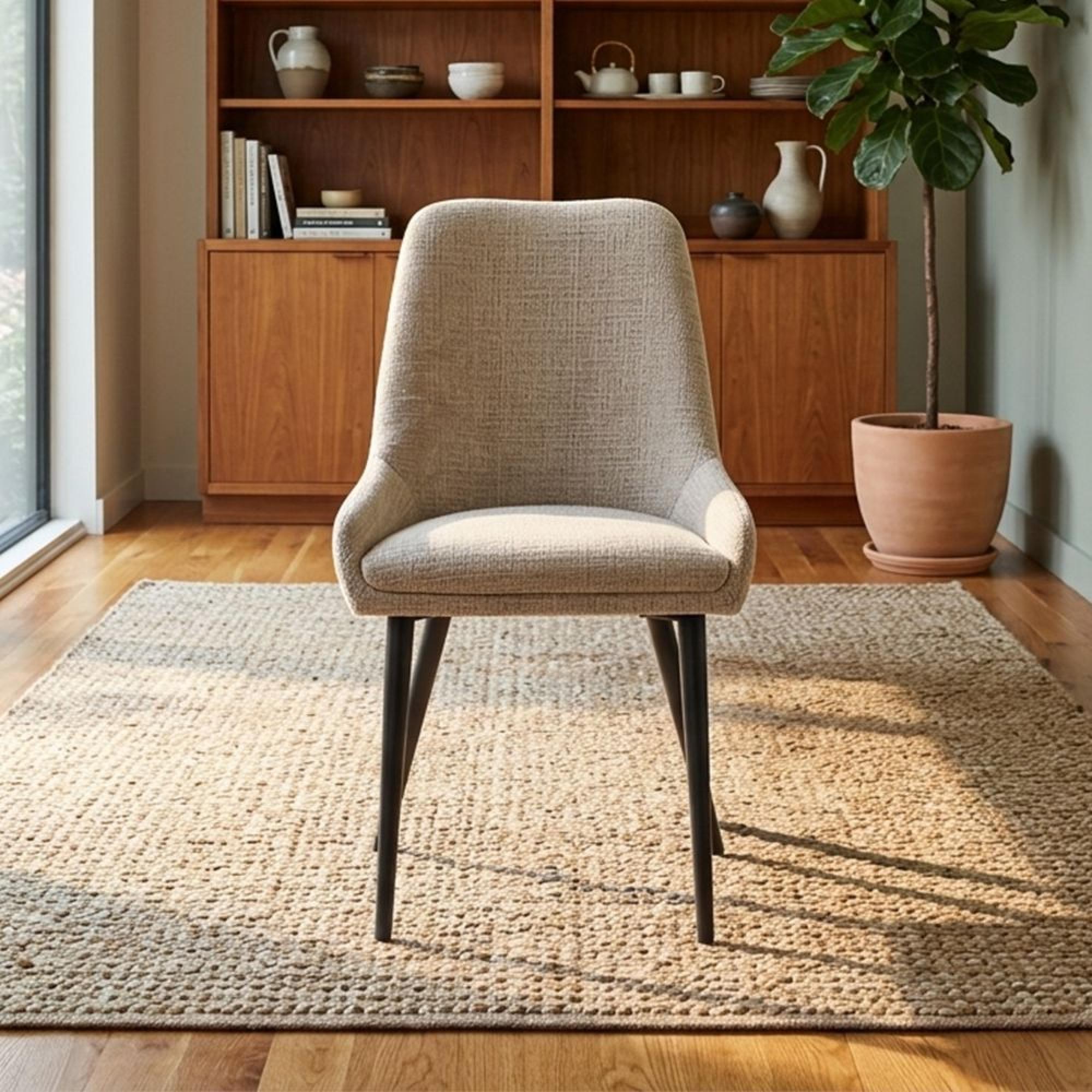 Oscar Dining Chair - Set of 2 - Biscuit and Black - Fabric and Metal