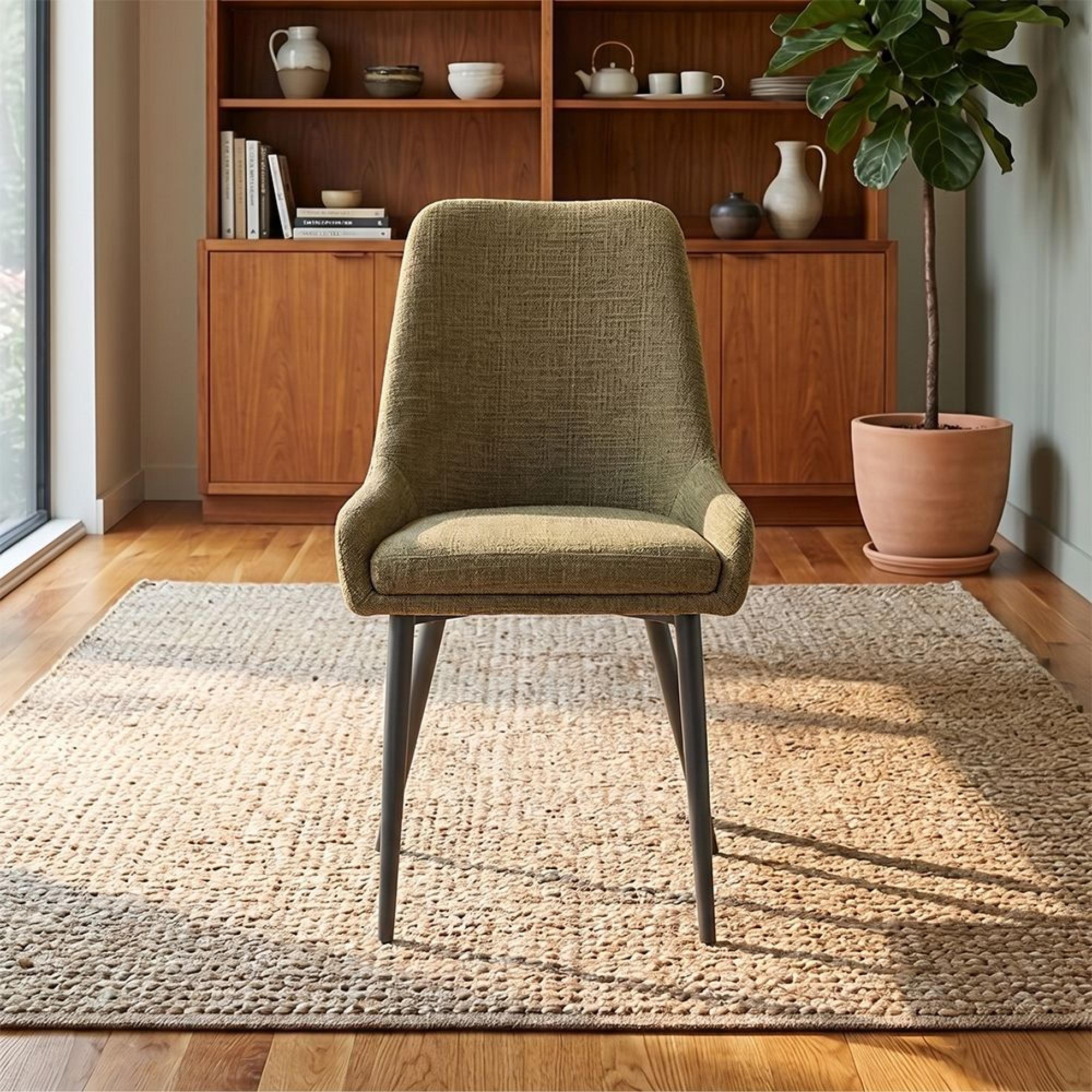 Oscar Dining Chair - Set of 2 - Olive Green and Black - Fabric and Metal