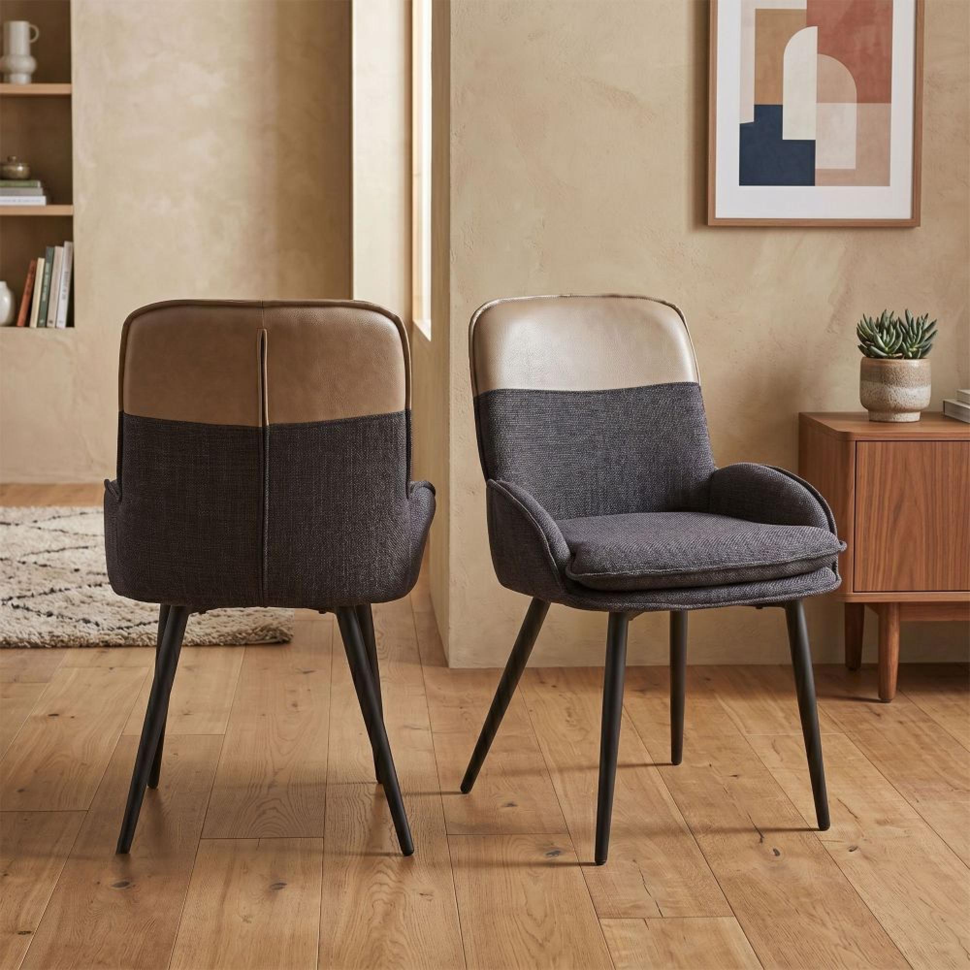 Redmond Dining Chair - Set of 2 - Dark Grey and Beige - Fabric and Faux Leather