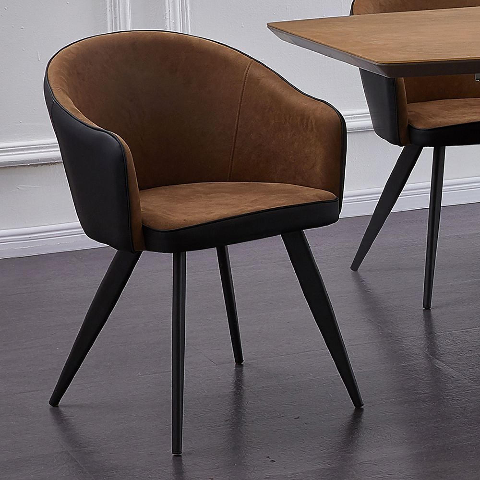 San Remo Dining Chair - Set of 2 - Curved Back - Brown and Black - Fabric and Faux Leather