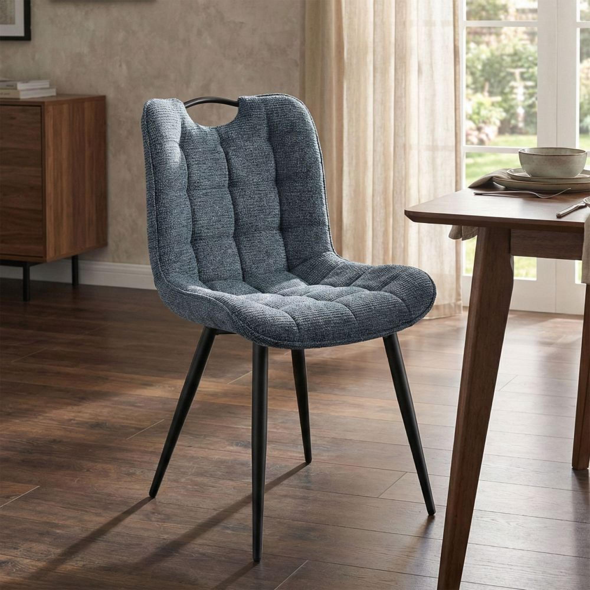 Symphony Dining Chair - Set of 2 - Navy Blue and Black - Fabric and Metal