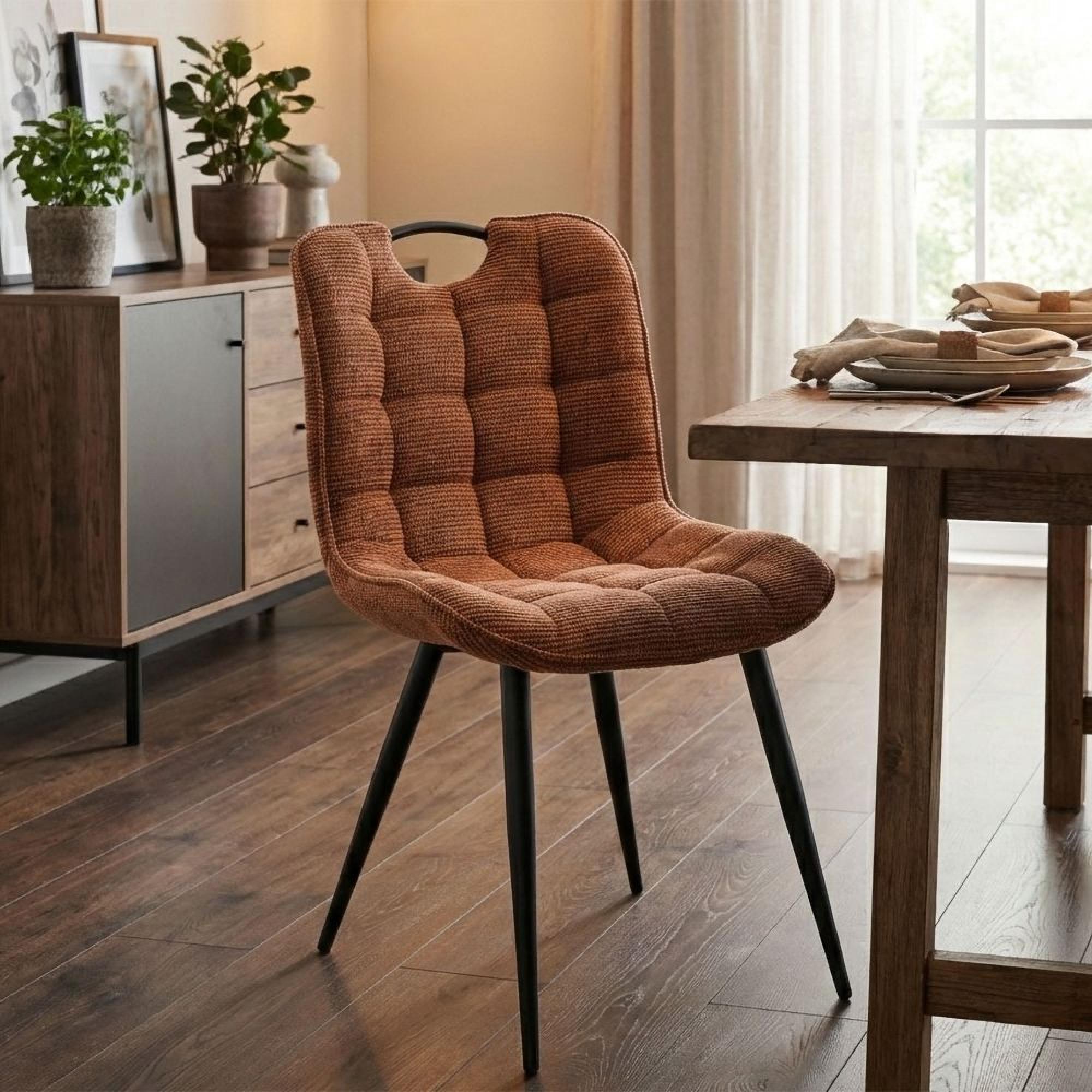 Symphony Dining Chair - Set of 2 - Rust Orange and Black - Fabric and Metal