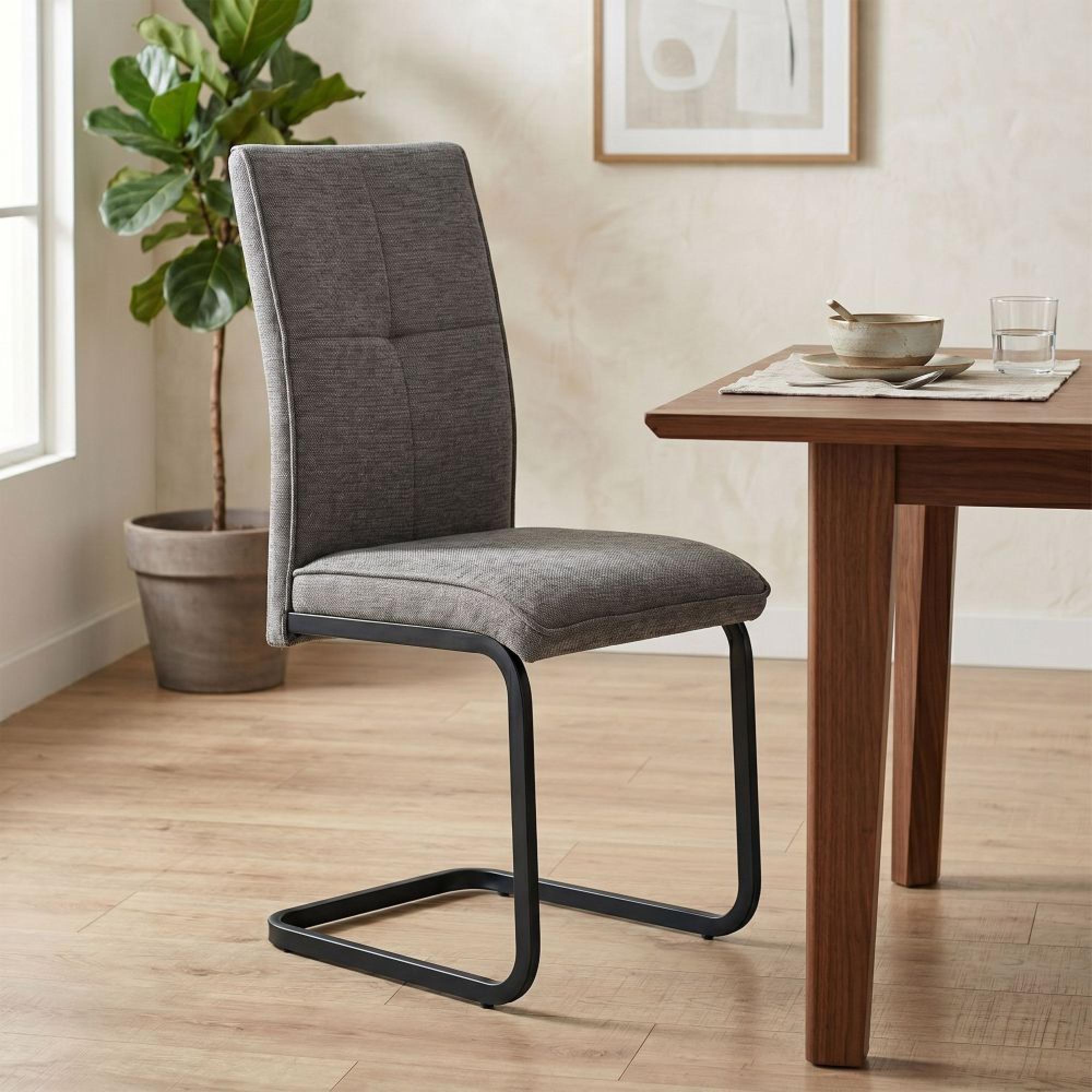 Venezia Cantilever Dining Chair - Set of 2 - Grey and Black - Fabric and Metal