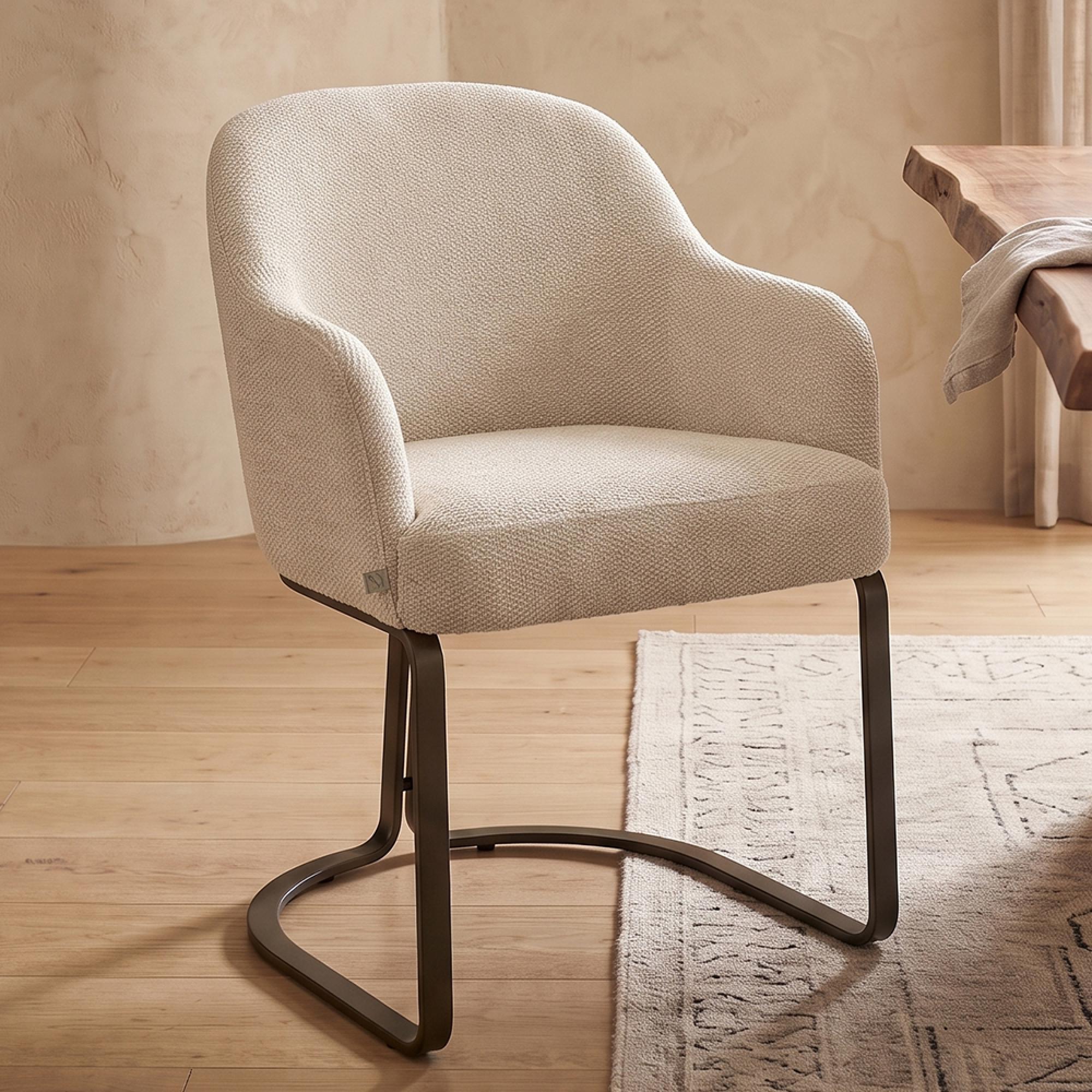 Hadley Dining Armchair - Cantilever Base - Natural Boldweave - Fabric and Metal