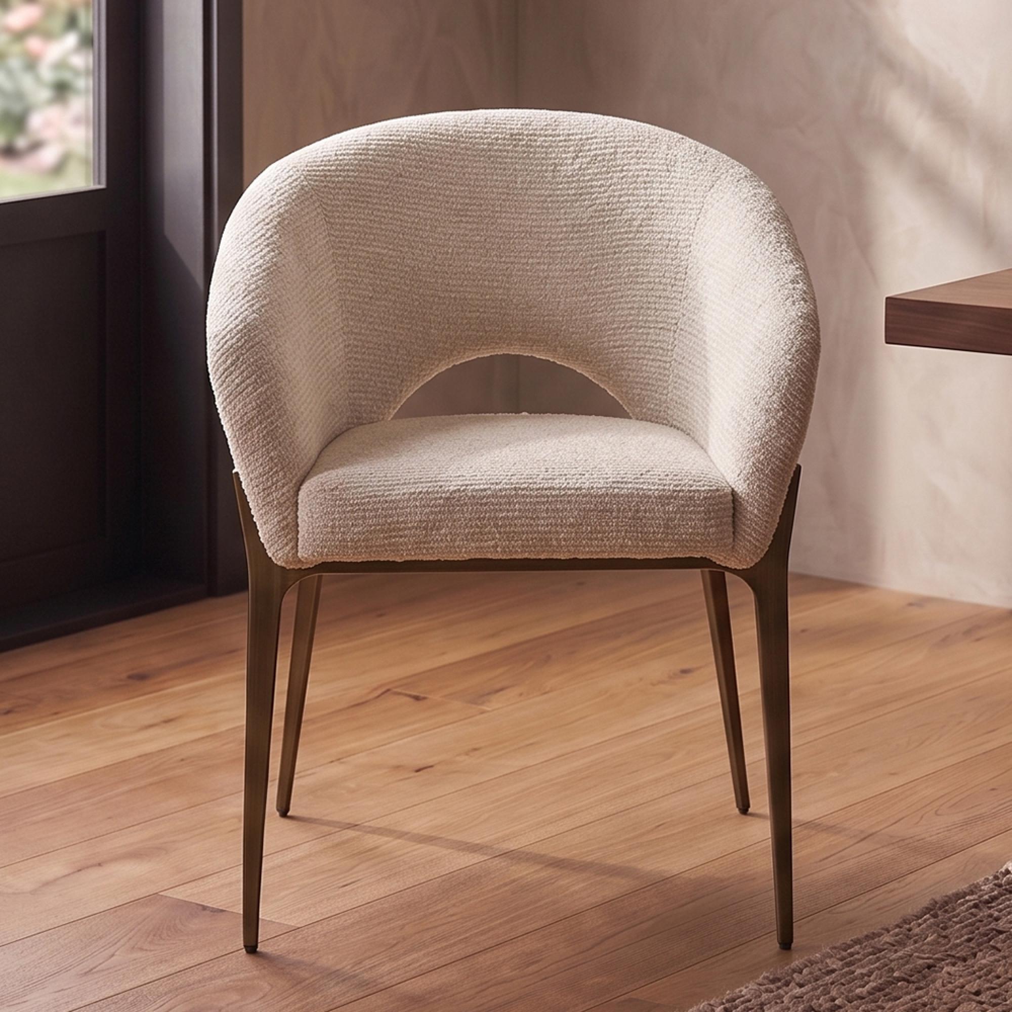 Kenzi Dining Armchair - Curved Back - Natural Linear - Fabric and Wood