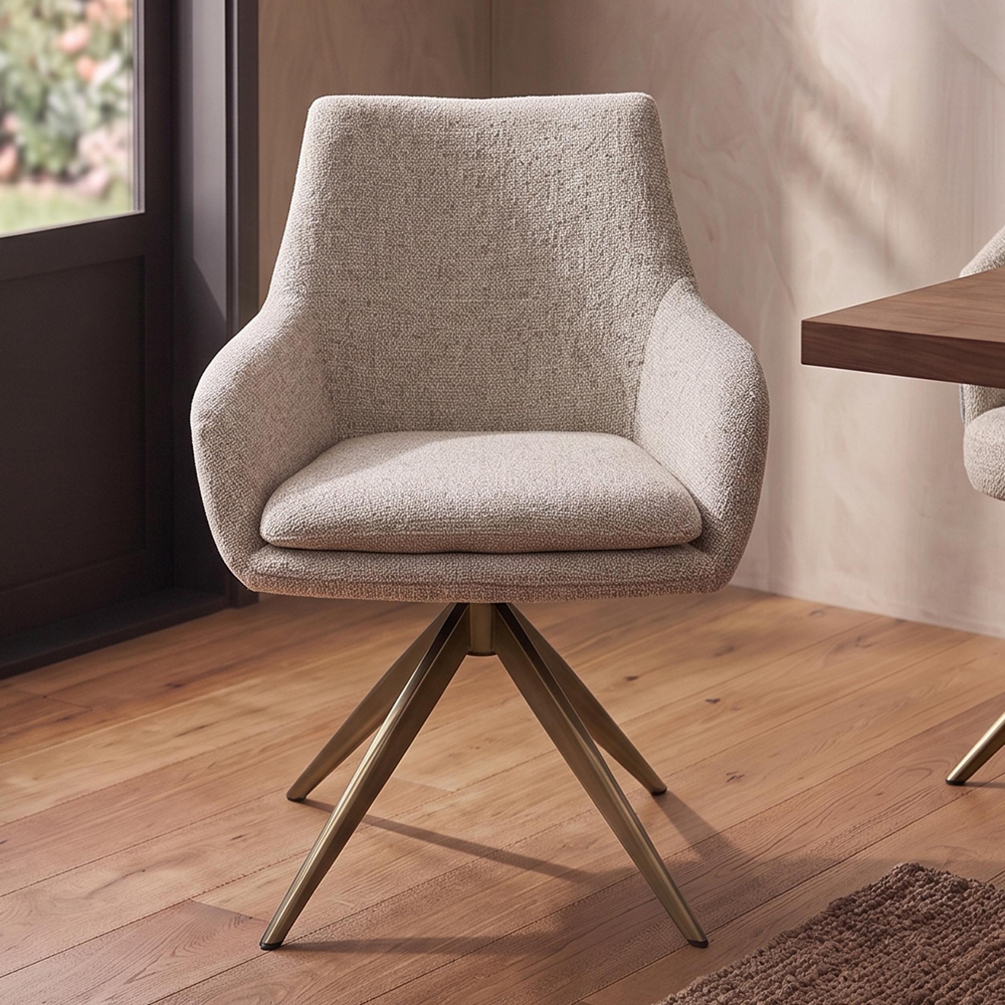Lisonne Swivel Dining Armchair - Sand - Fabric and Metal