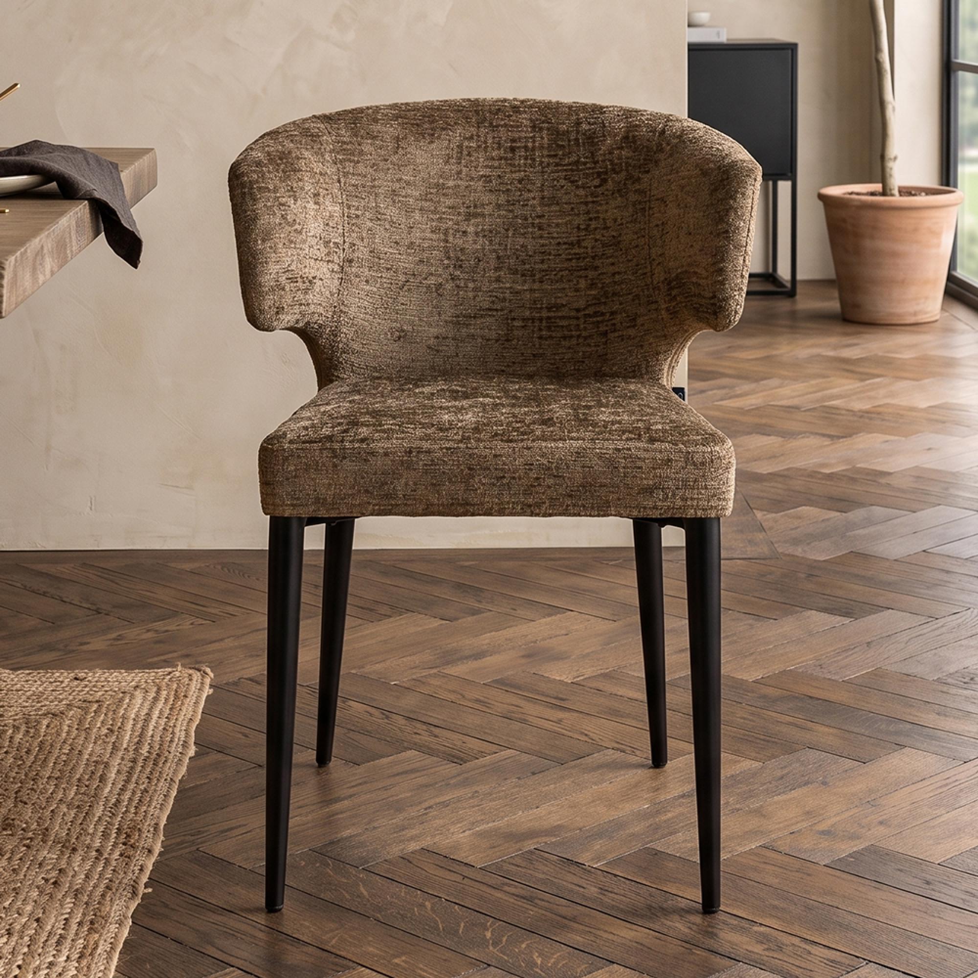 Taylor Dining Chair - Wing Back - Brandy Fusion - Fabric and Metal