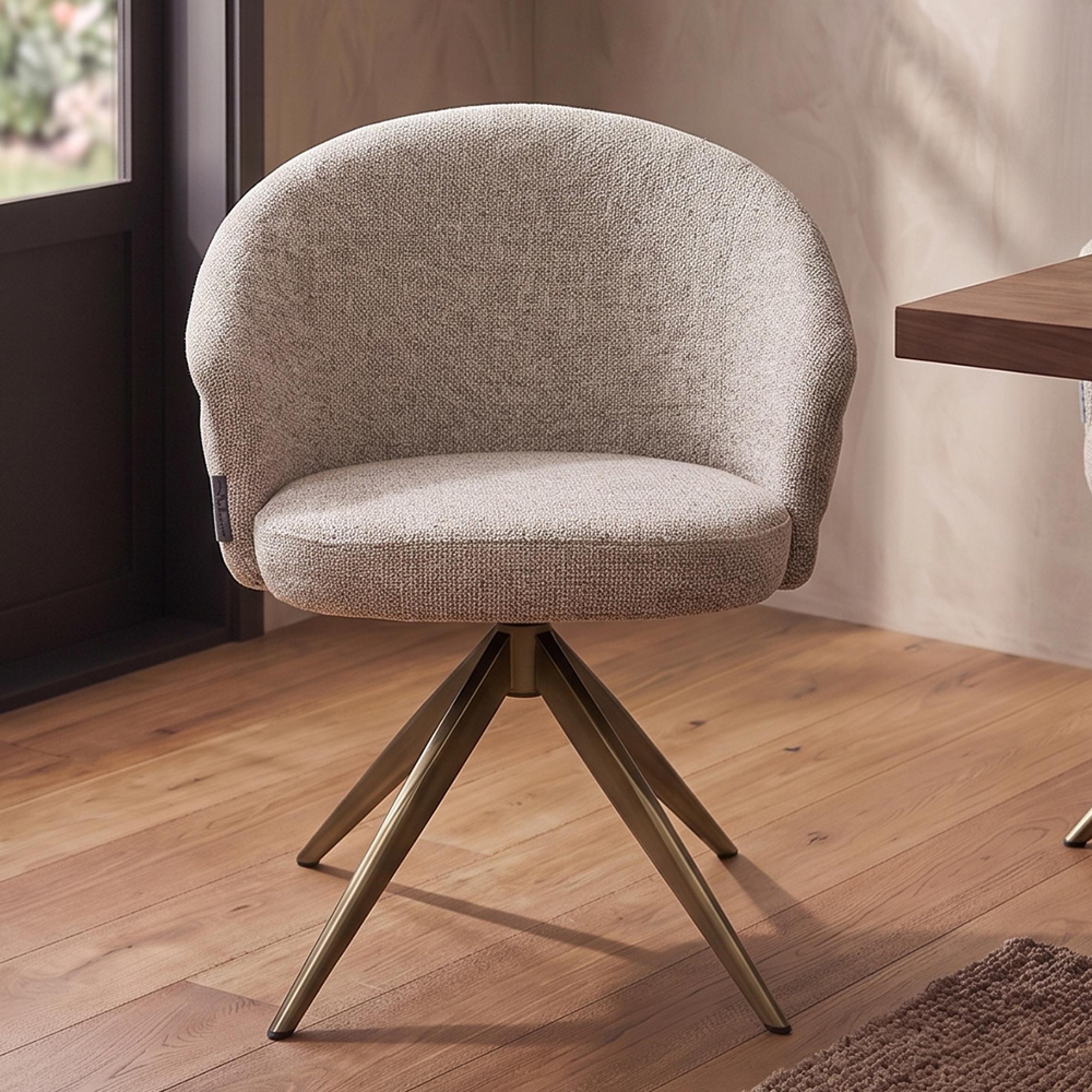 Zendaya Swivel Dining Armchair - Curved Back - Cayenne Brown - Fabric and Metal