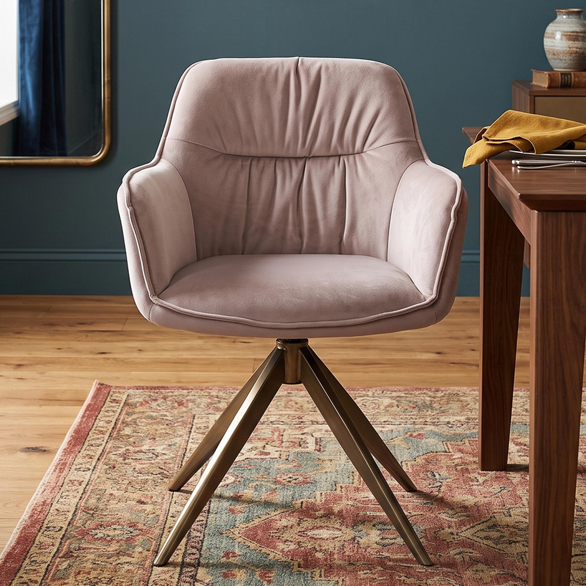 Aline Swivel Dining Armchair - Sand Velvet and Gold - Fabric and Metal
