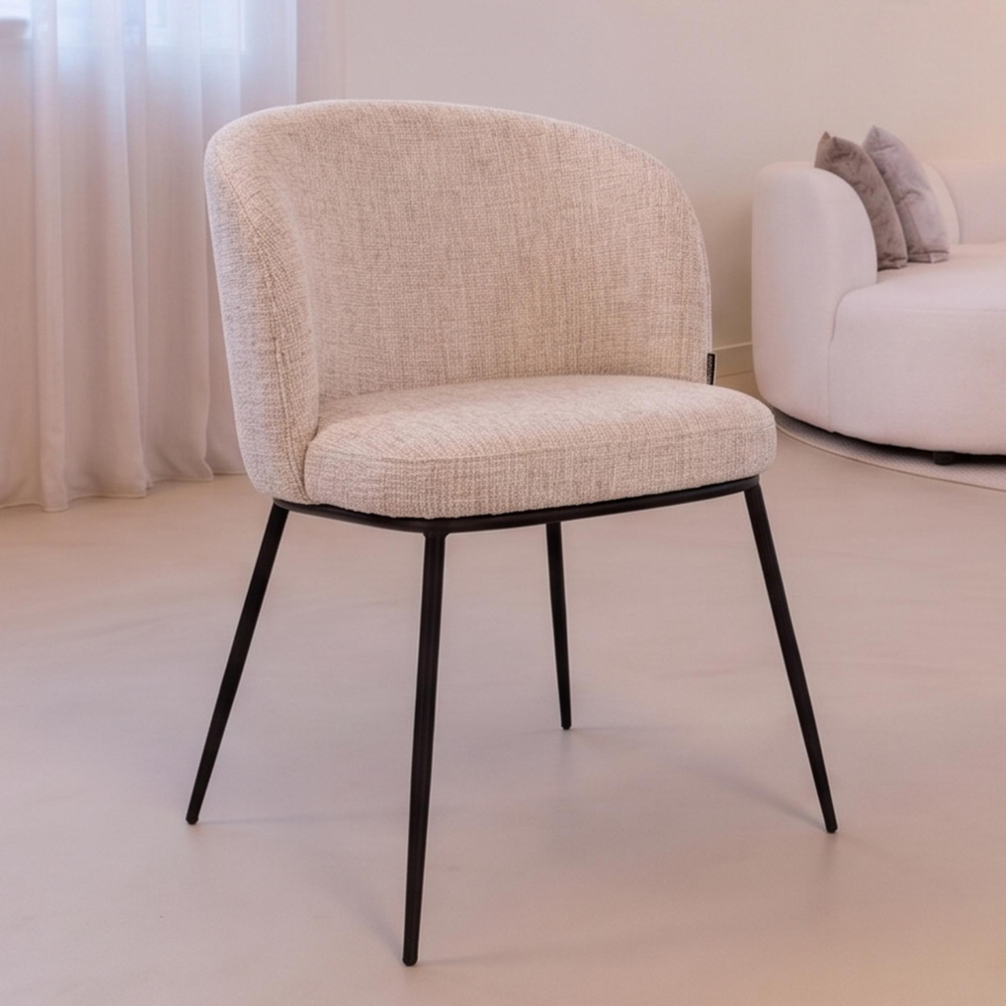 Elvi Dining Armchair - Set of 2 - Curved Back - Niagara Beige - Fabric and Metal