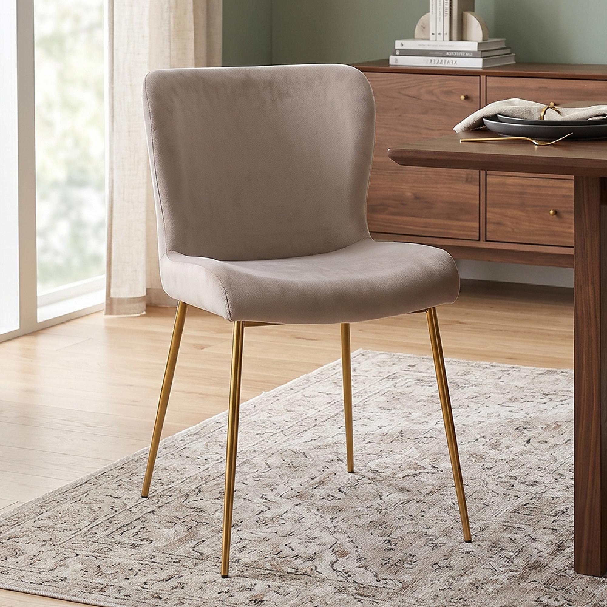 Odessa Dining Chair - Set of 2 - Sand and Gold - Fabric and Metal