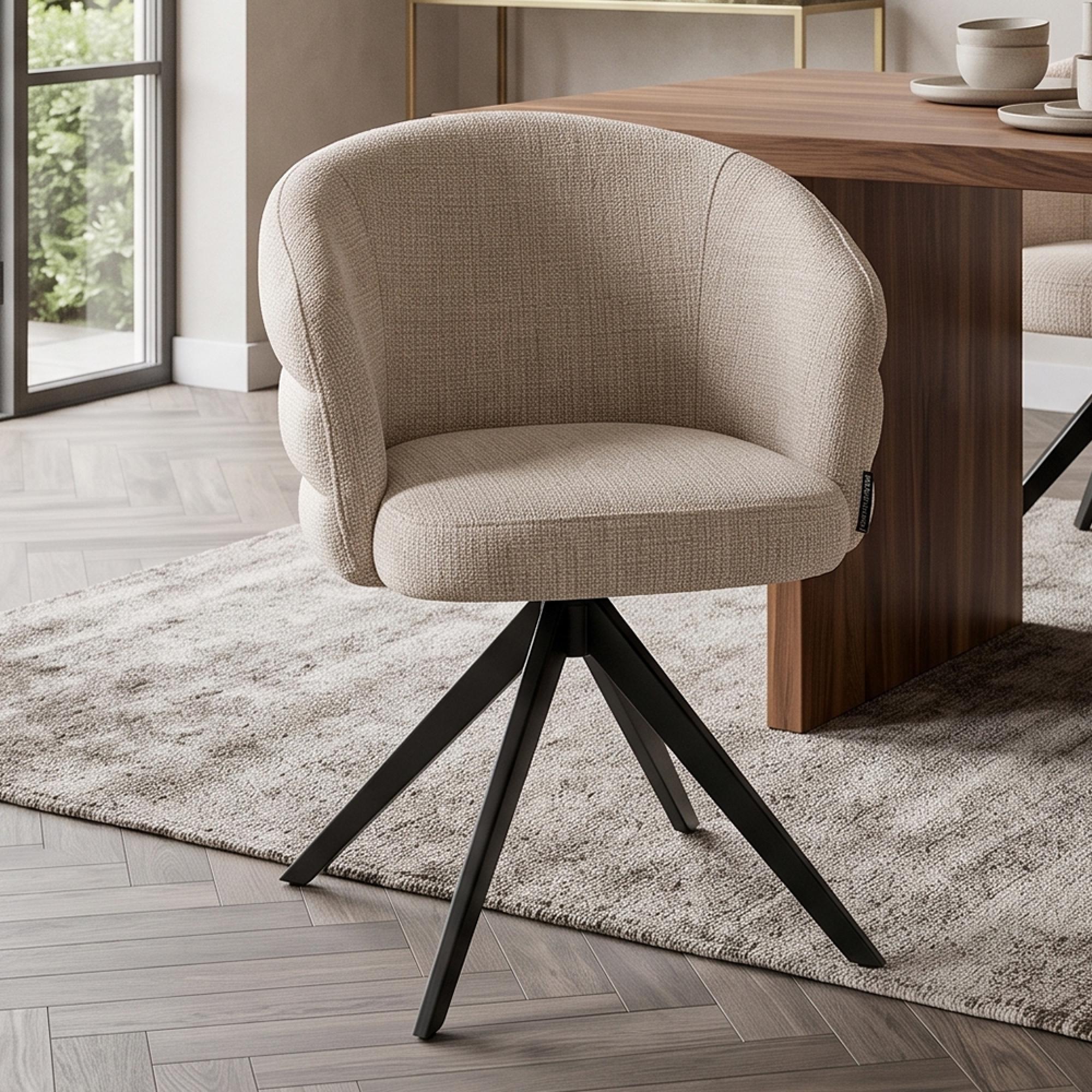 Serenity Swivel Dining Armchair - Niagara Beige - Fabric and Metal