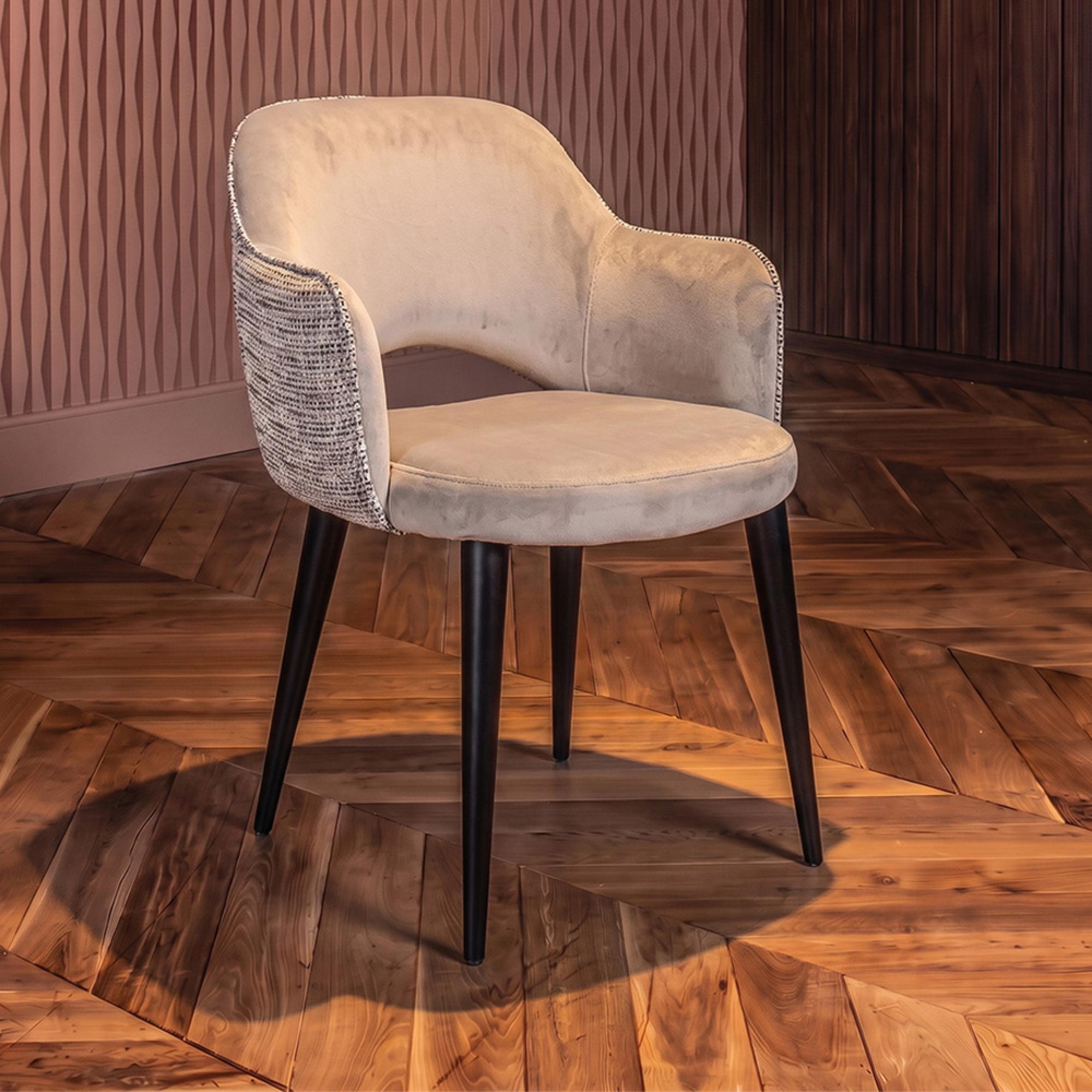 Giovanna Natural Khaki Fabric Dining Armchair with Black Legs