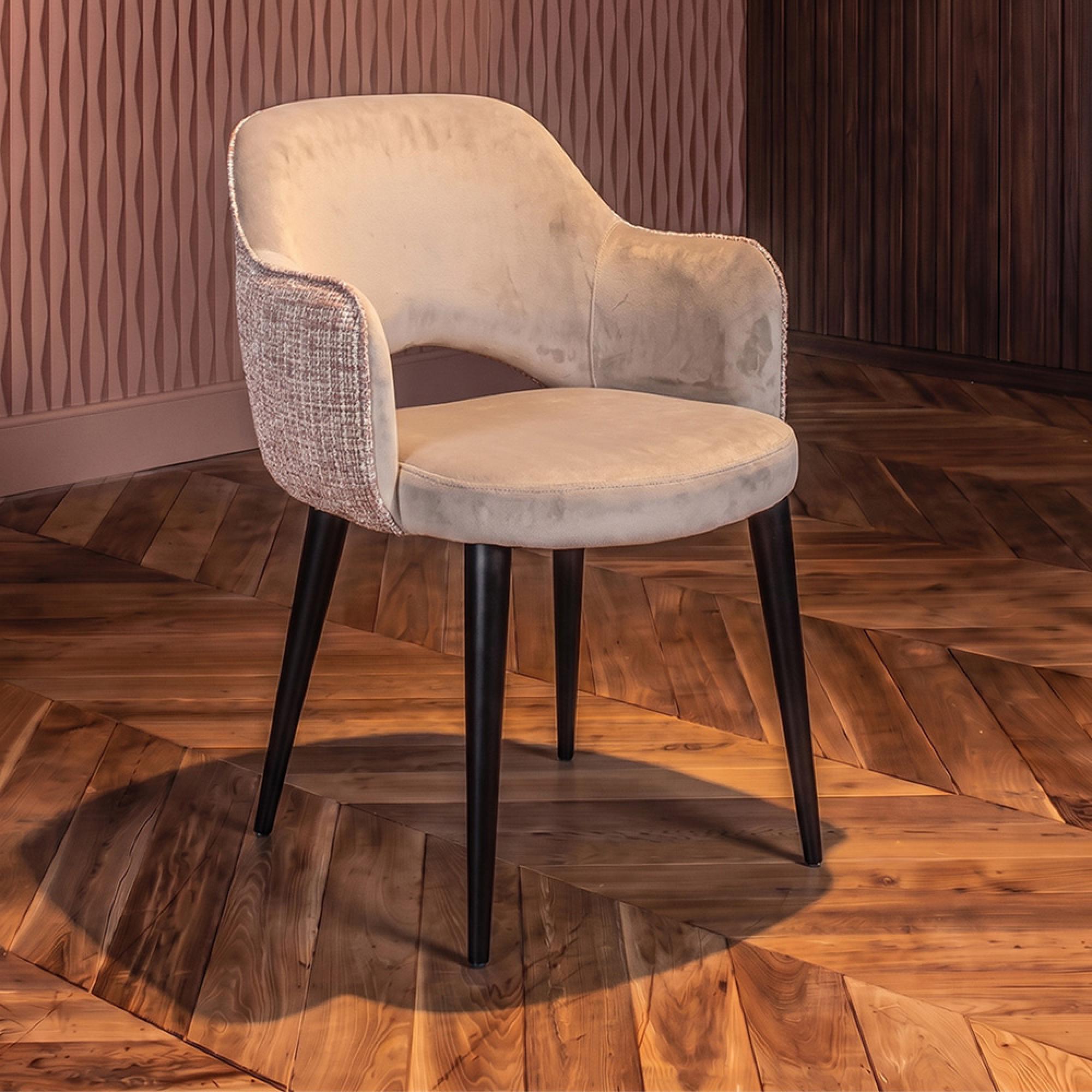 Giovanna Pink Khaki Fabric Dining Armchair with Black Legs