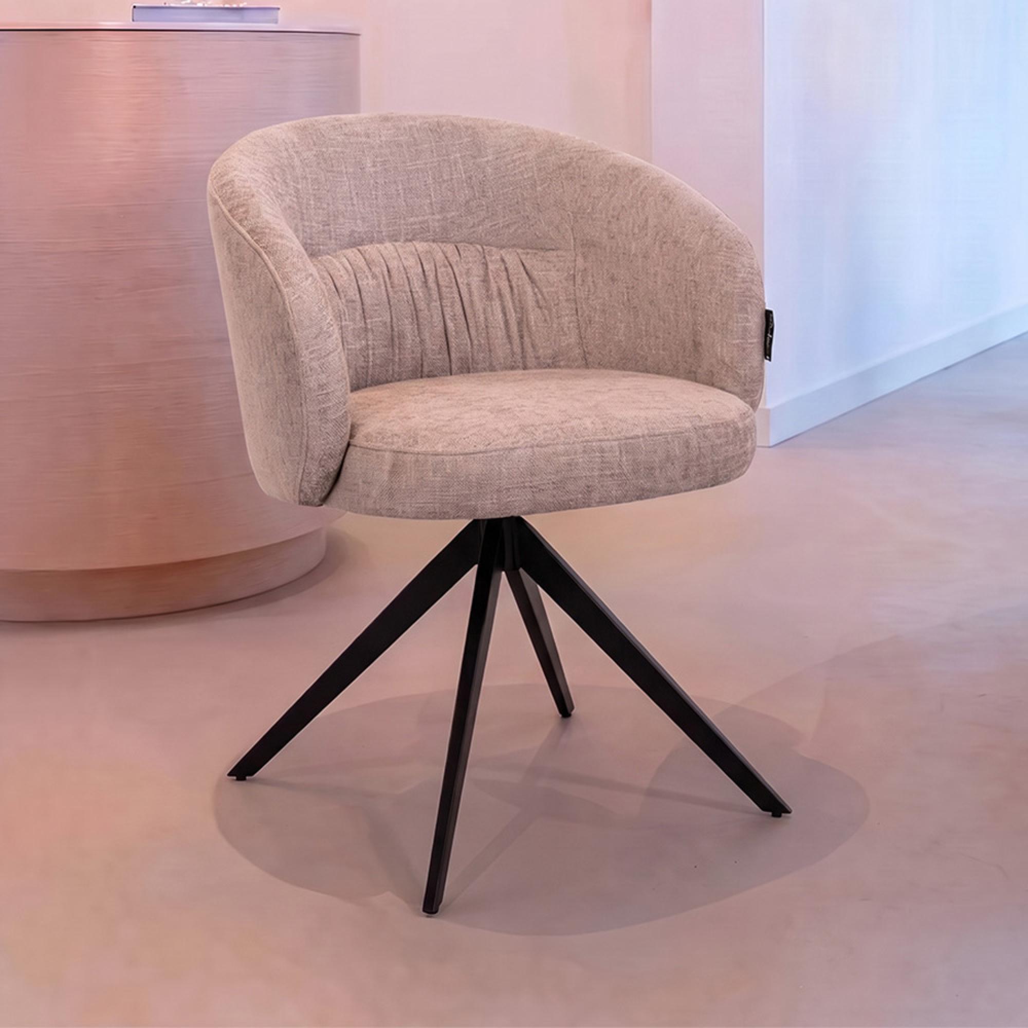 Olivia Natural Fabric Swivel Dining Chair with Black Legs