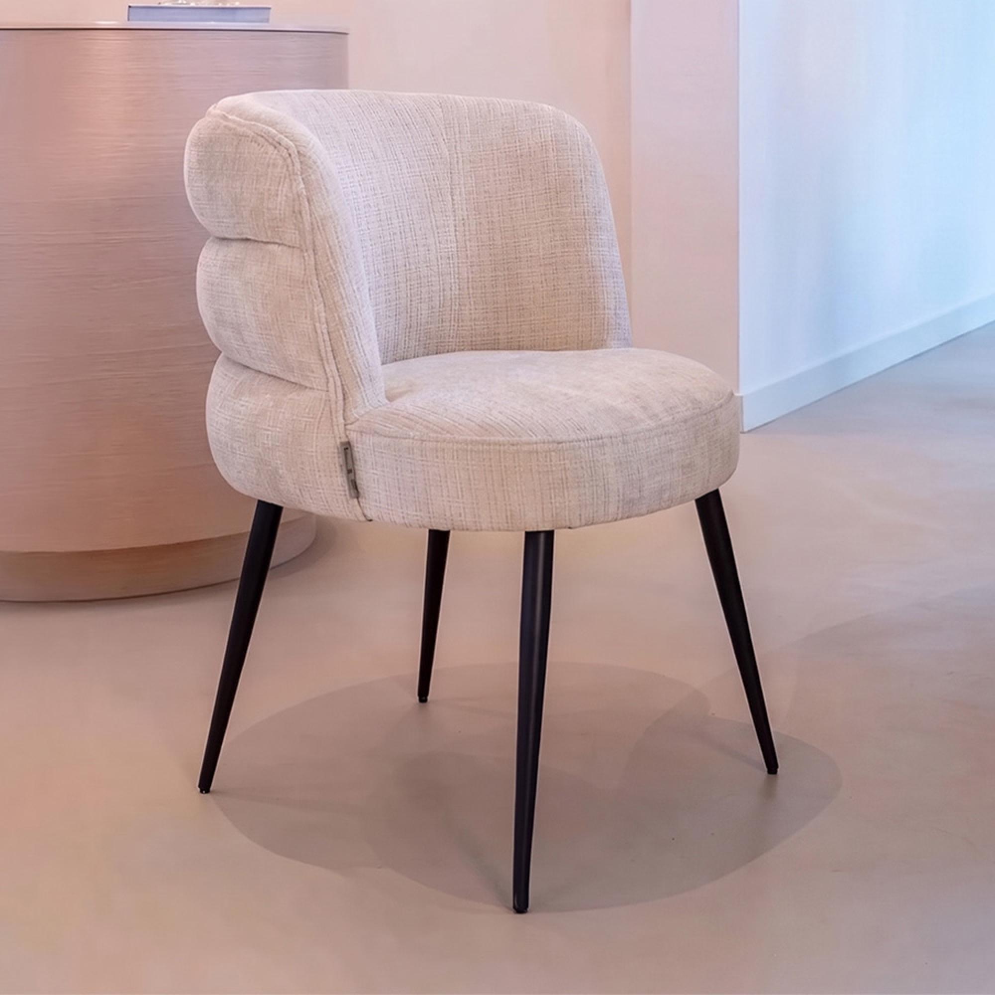 Stella Beige Chenille Fabric Dining Chair with Black Legs