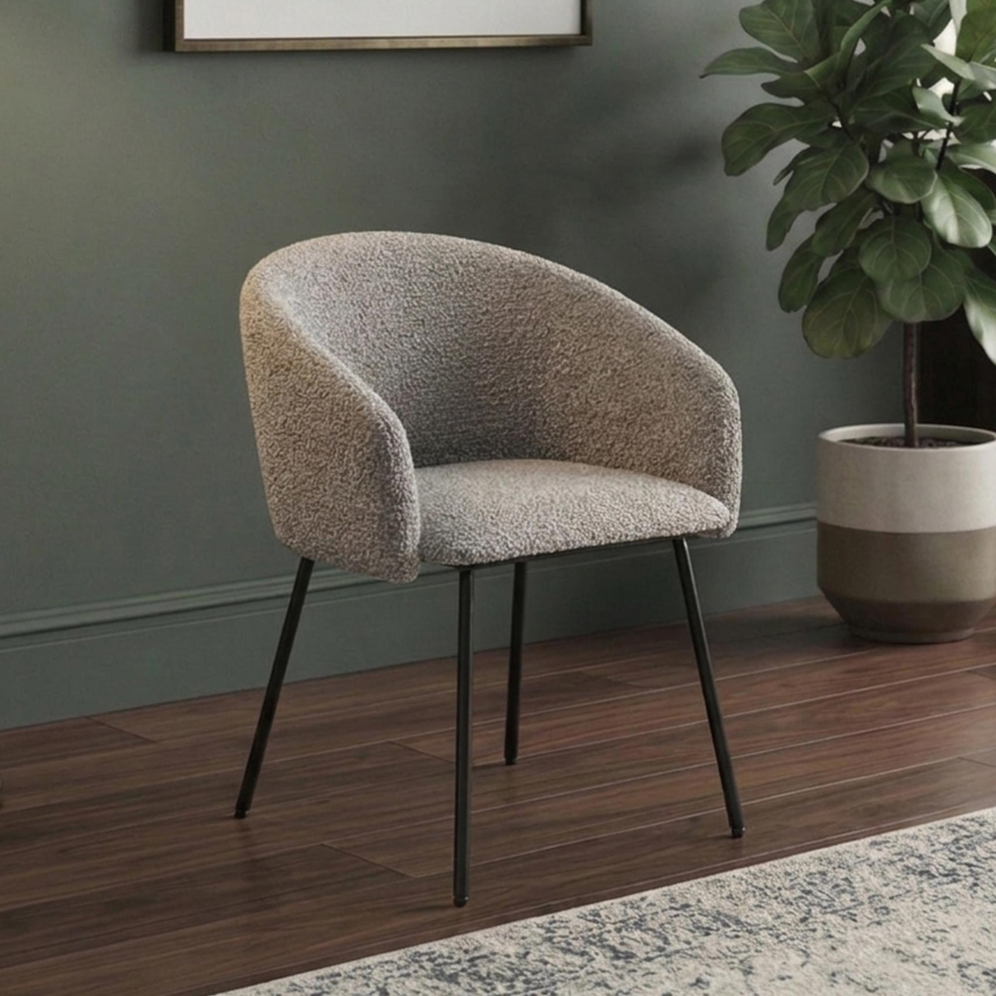 Fern Dining Armchair - Set of 2 - Curved Back - Cologne Mink and Black - Fabric and Metal