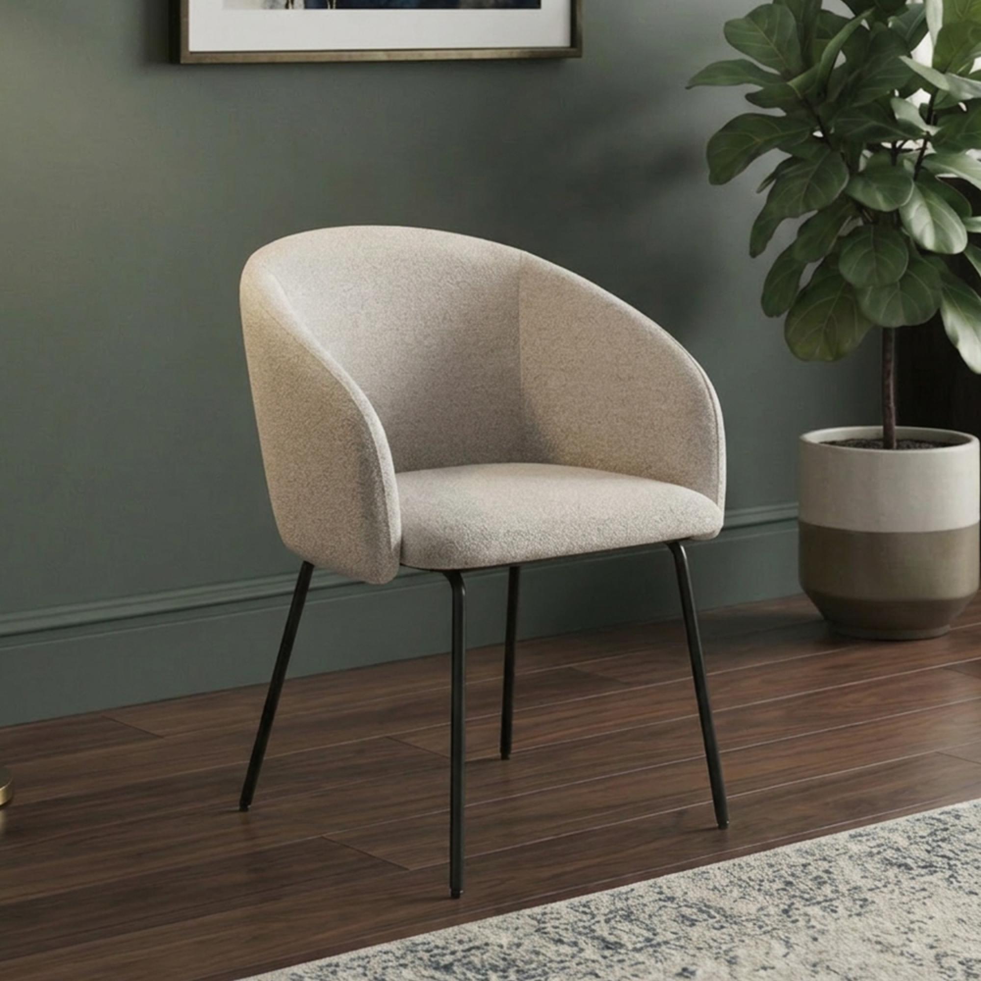 Fern Dining Armchair - Set of 2 - Curved Back - Lyon Mink and Black - Fabric and Metal