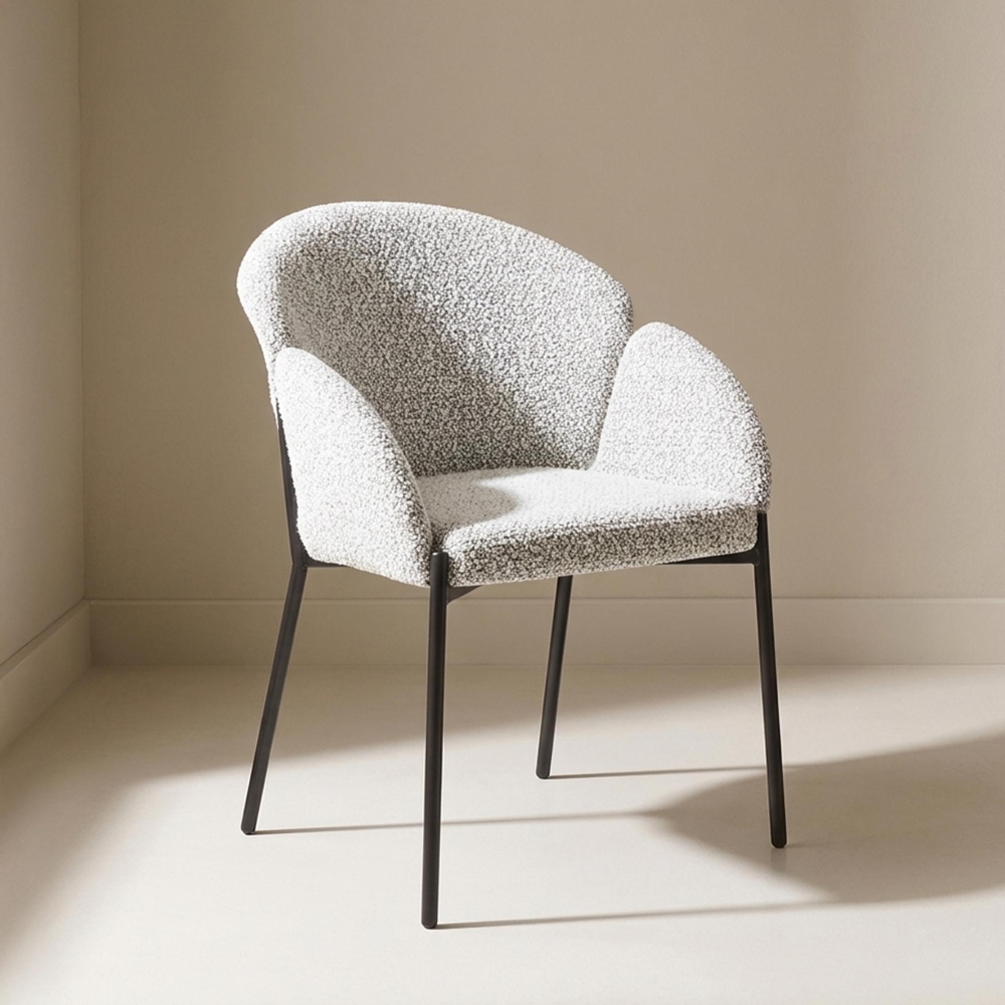 Petal Dining Armchair - Set of 2 - Ivory and Taupe Boucle - Fabric and Metal