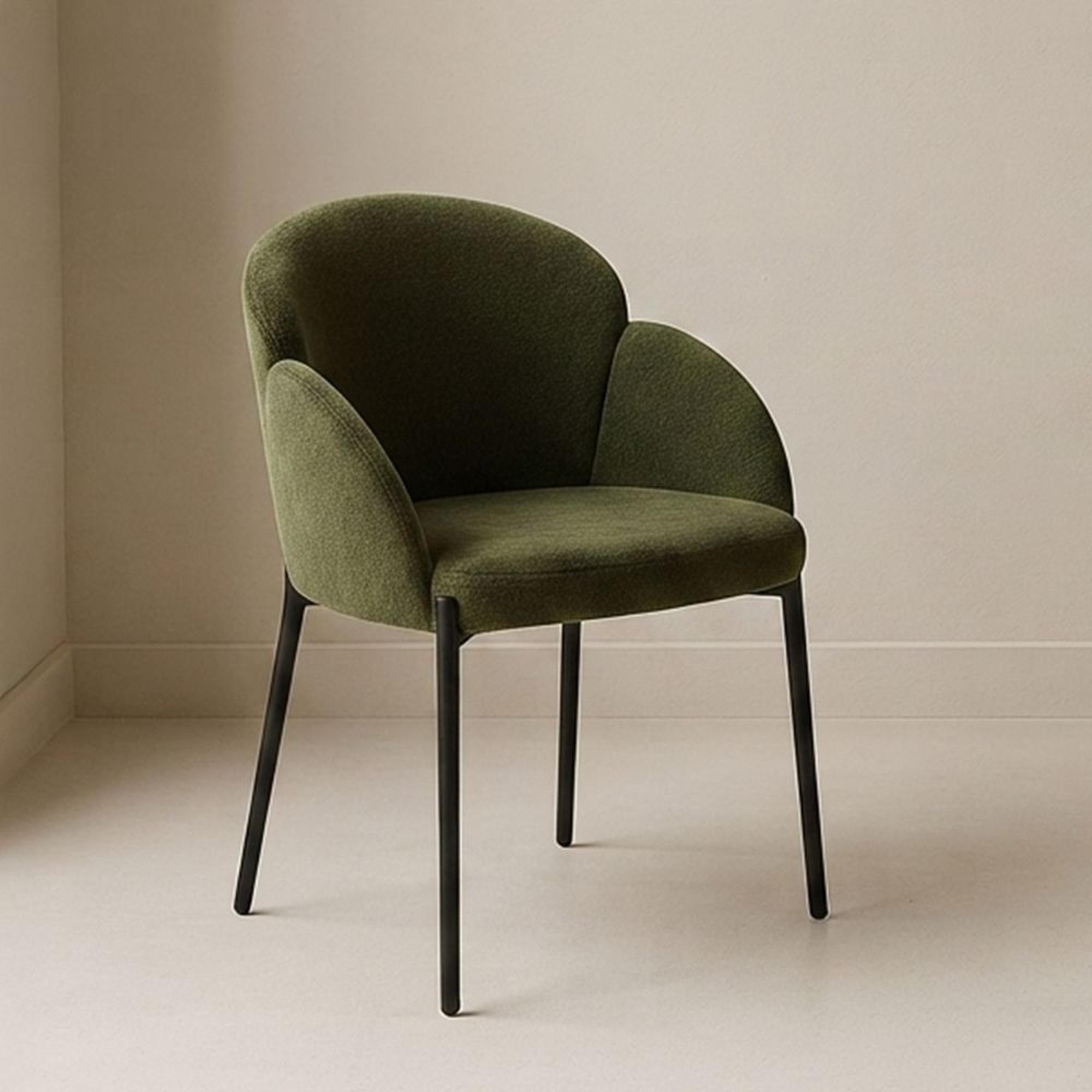 Petal Dining Armchair - Set of 2 - Olive Green Soft Weave and Black - Fabric and Metal