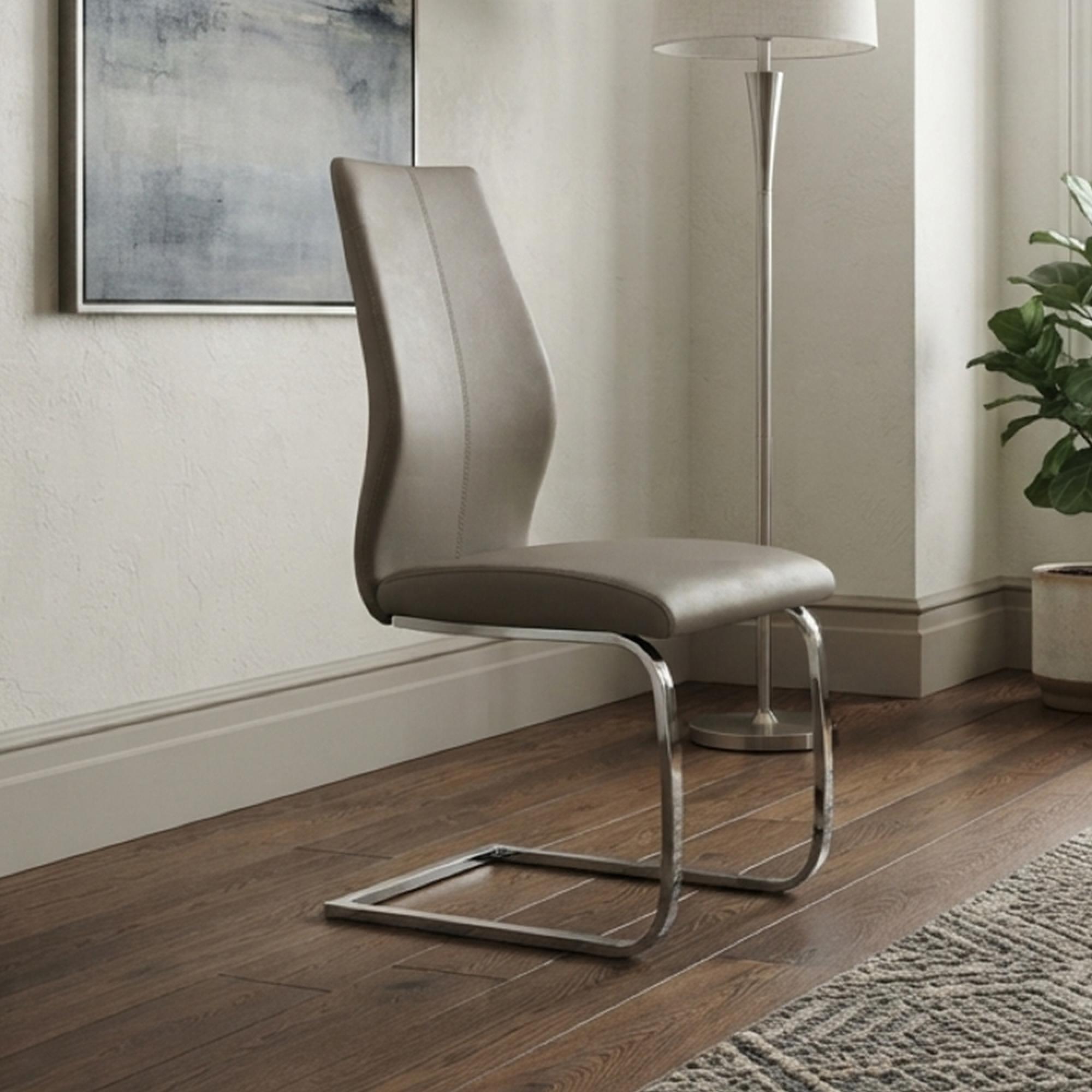 Clearance - Elis Cantilever Dining Chair - Set of 2 - Taupe Faux Leather - Chrome - FSS17386
