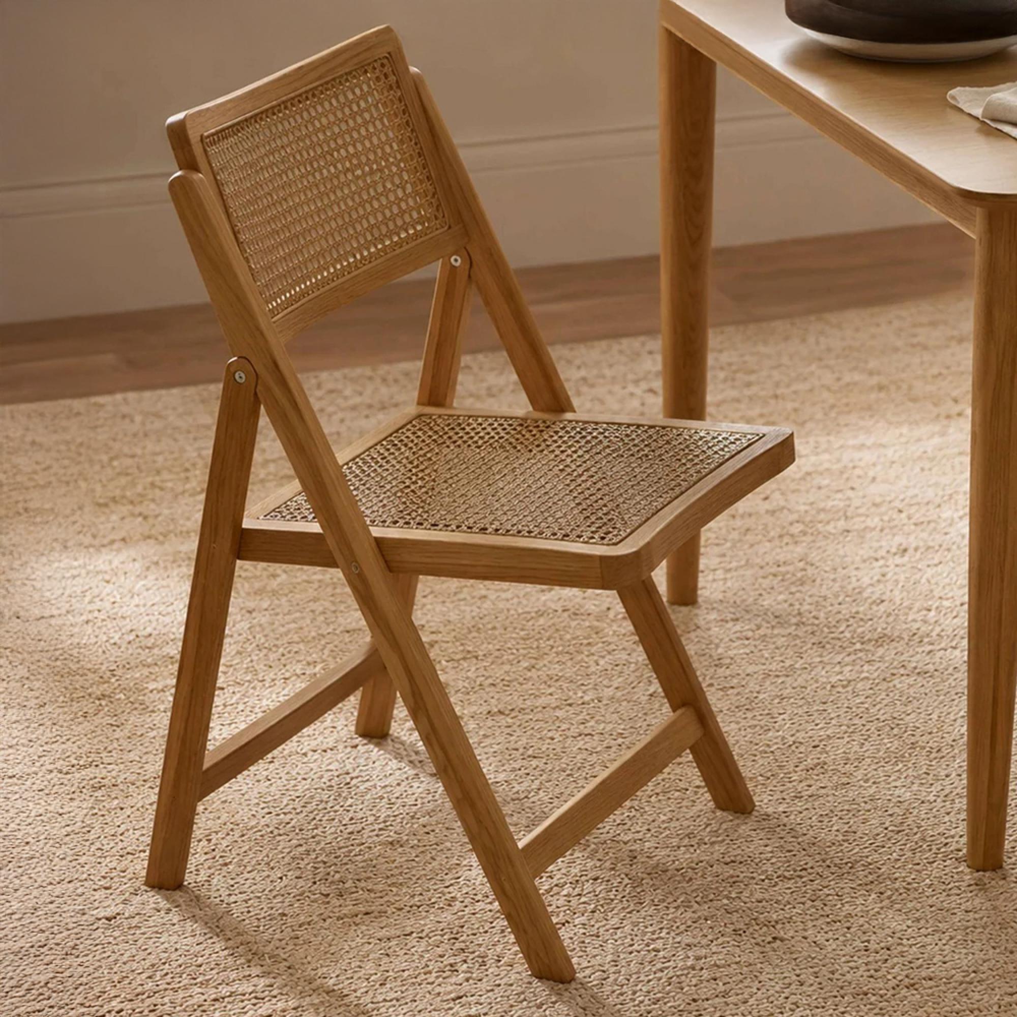 Elodie Folding Dining Chair - Set of 2 - Natural - Rattan and Solid Ash