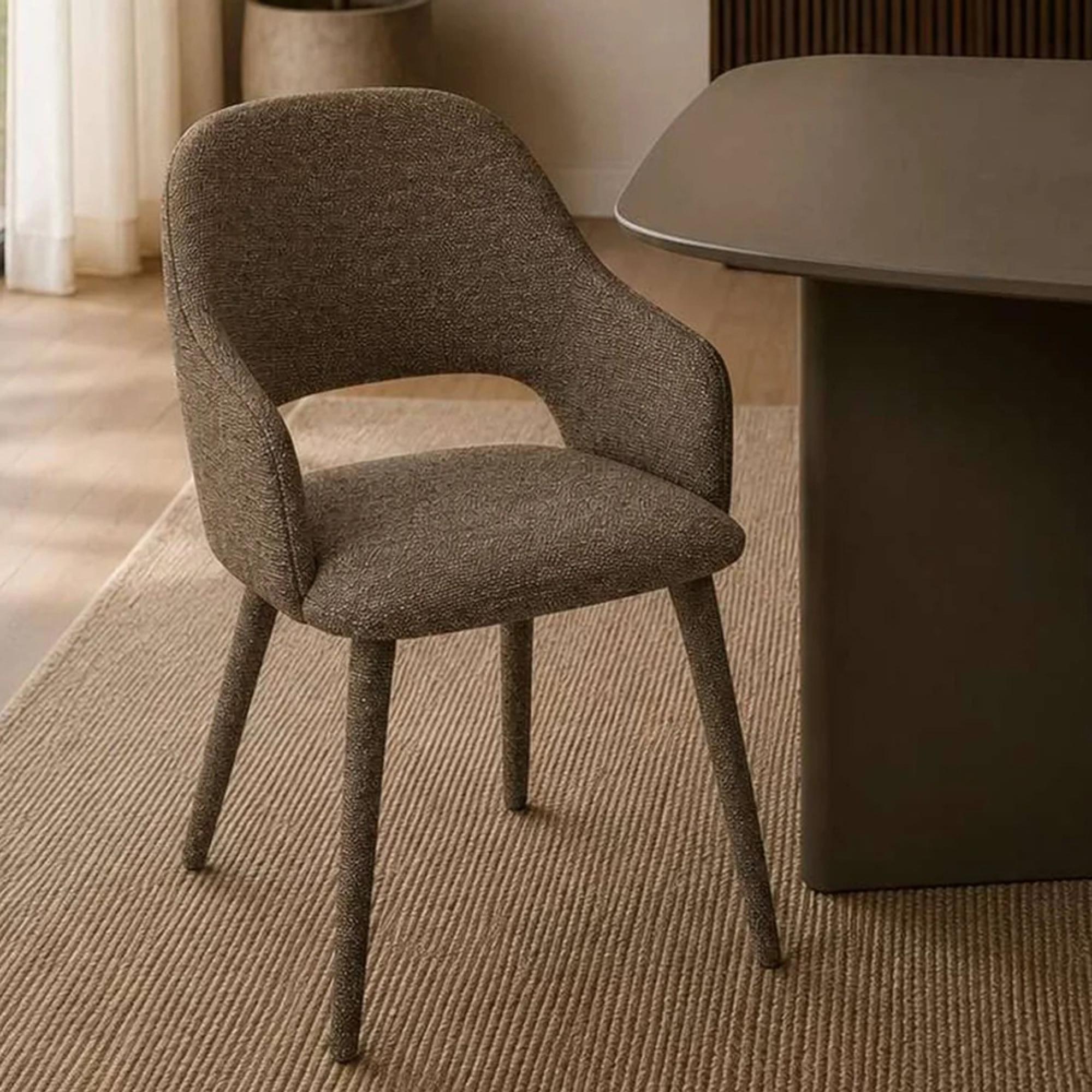 Hazel Dining Armchair - Set of 2 - Curved Back - Taupe - Fabric and Metal