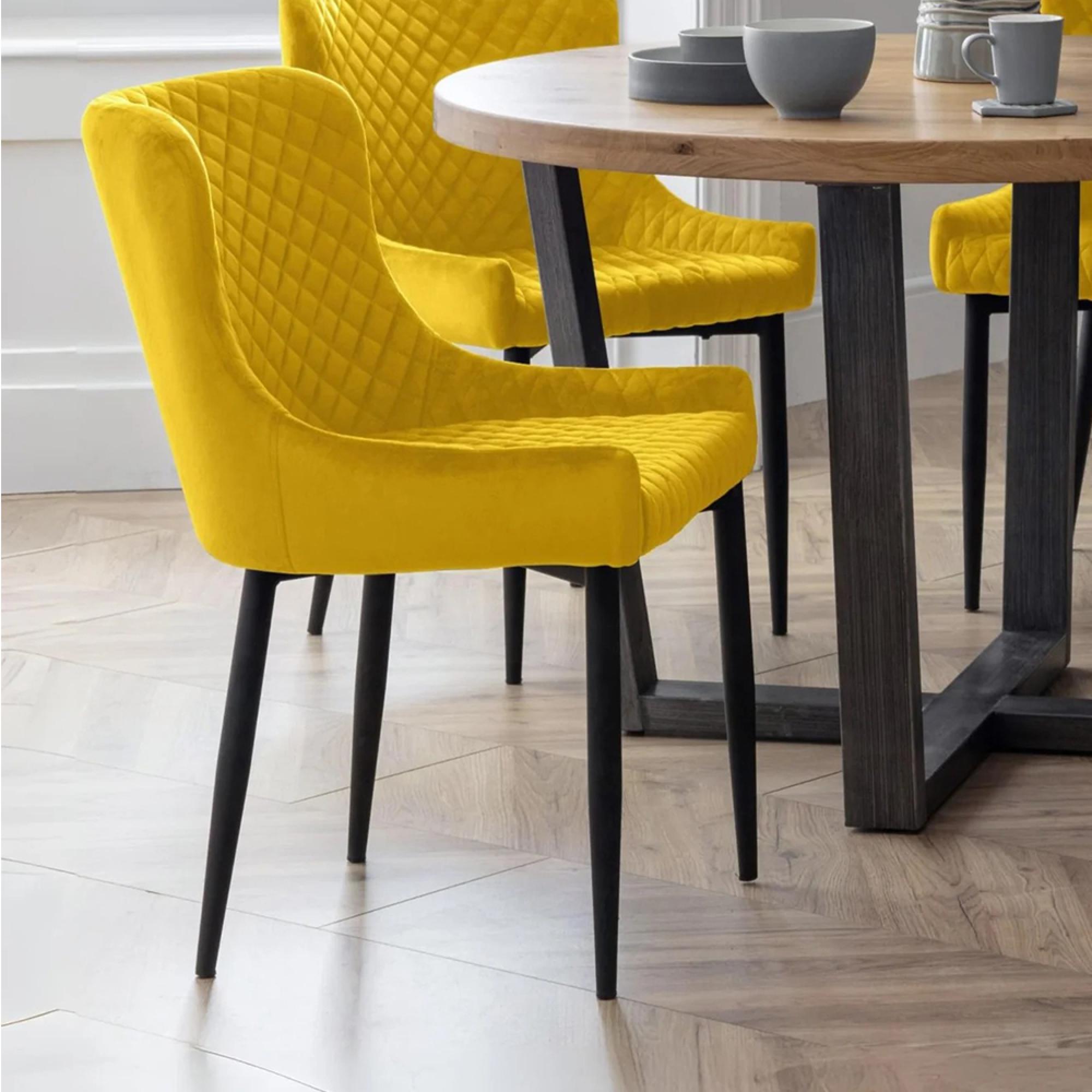 Luxe Dining Chair - Set of 2 - Curved Back - Mustard Velvet and Black - Fabric and Metal