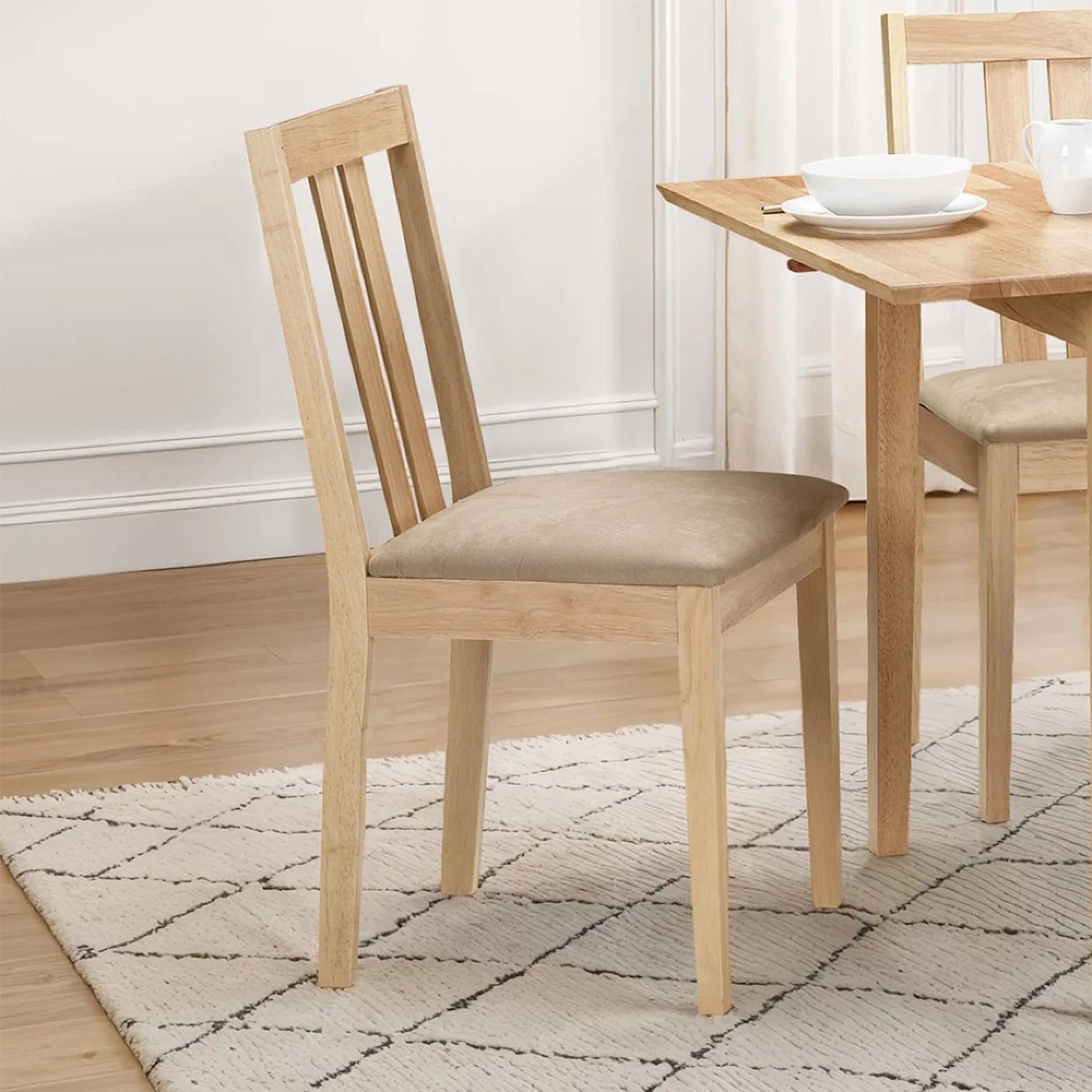 Rufford Dining Chair - Set of 2 - Natural and Beige - Wood and Fabric