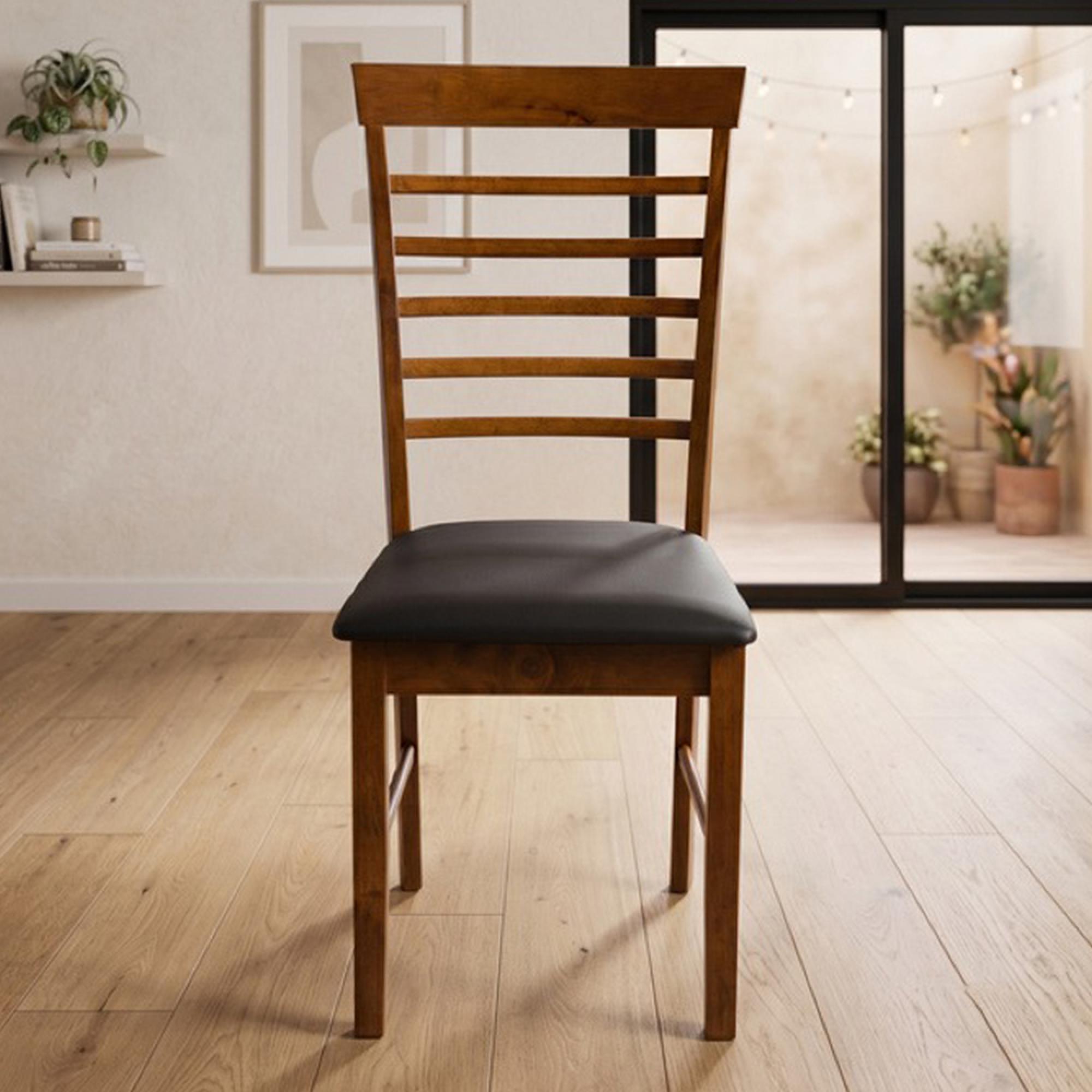 Hanover Dining Chair - Set of 2 - Ladder Back - Brown and Black - Dark Oak and Faux Leather