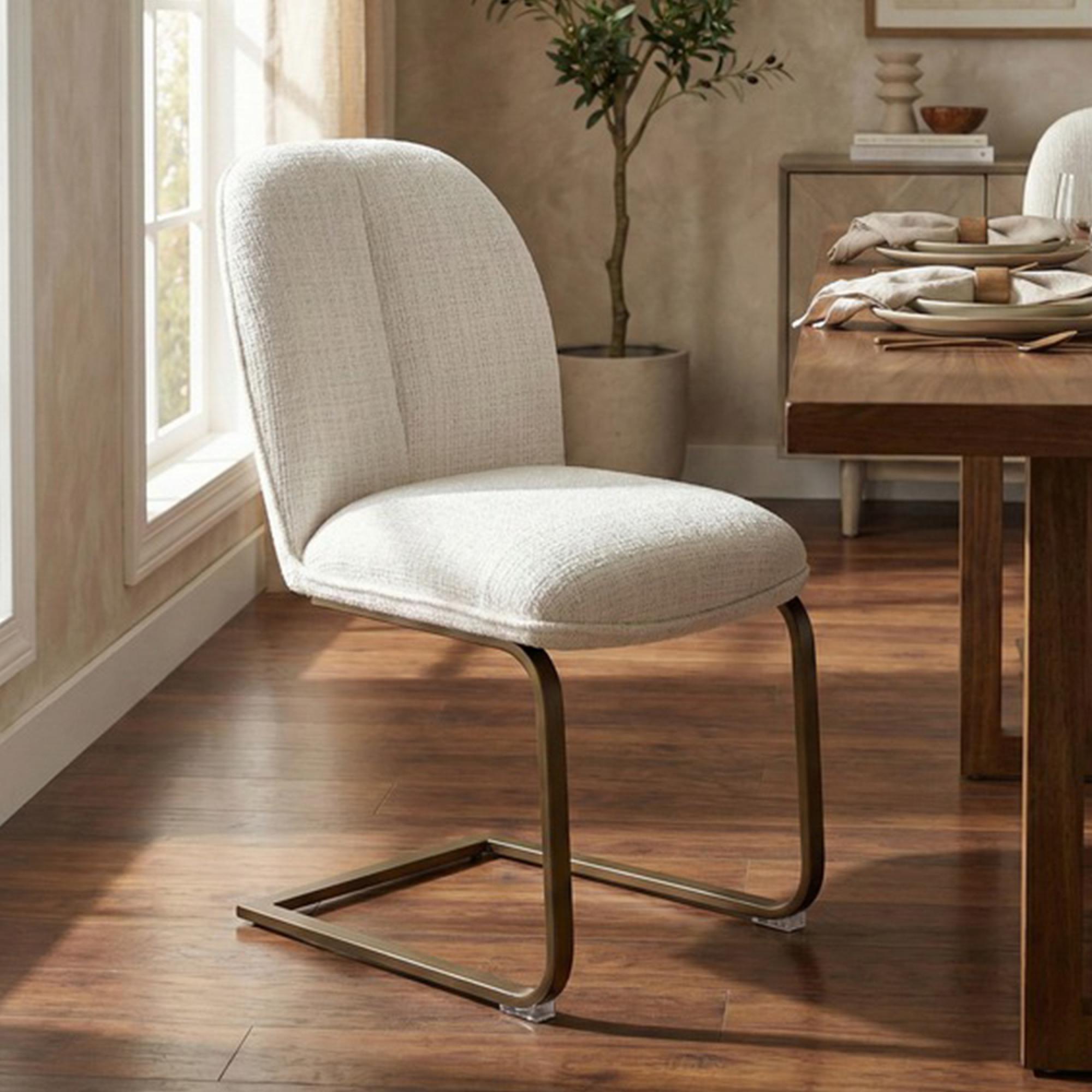 Solara Cantilever Dining Chair - Set of 2 - Sand Blasted - Fabric and Metal