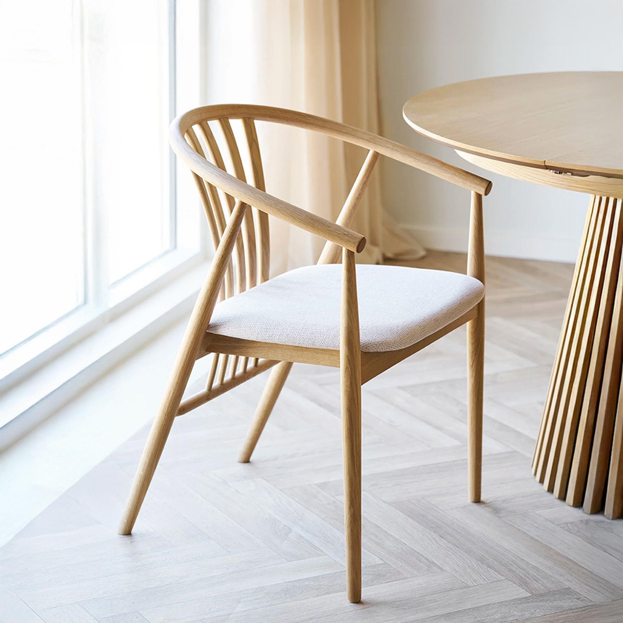 Agustin Dining Armchair - Set of 2 - Curved Back - Natural and Sand - Fabric and Oak