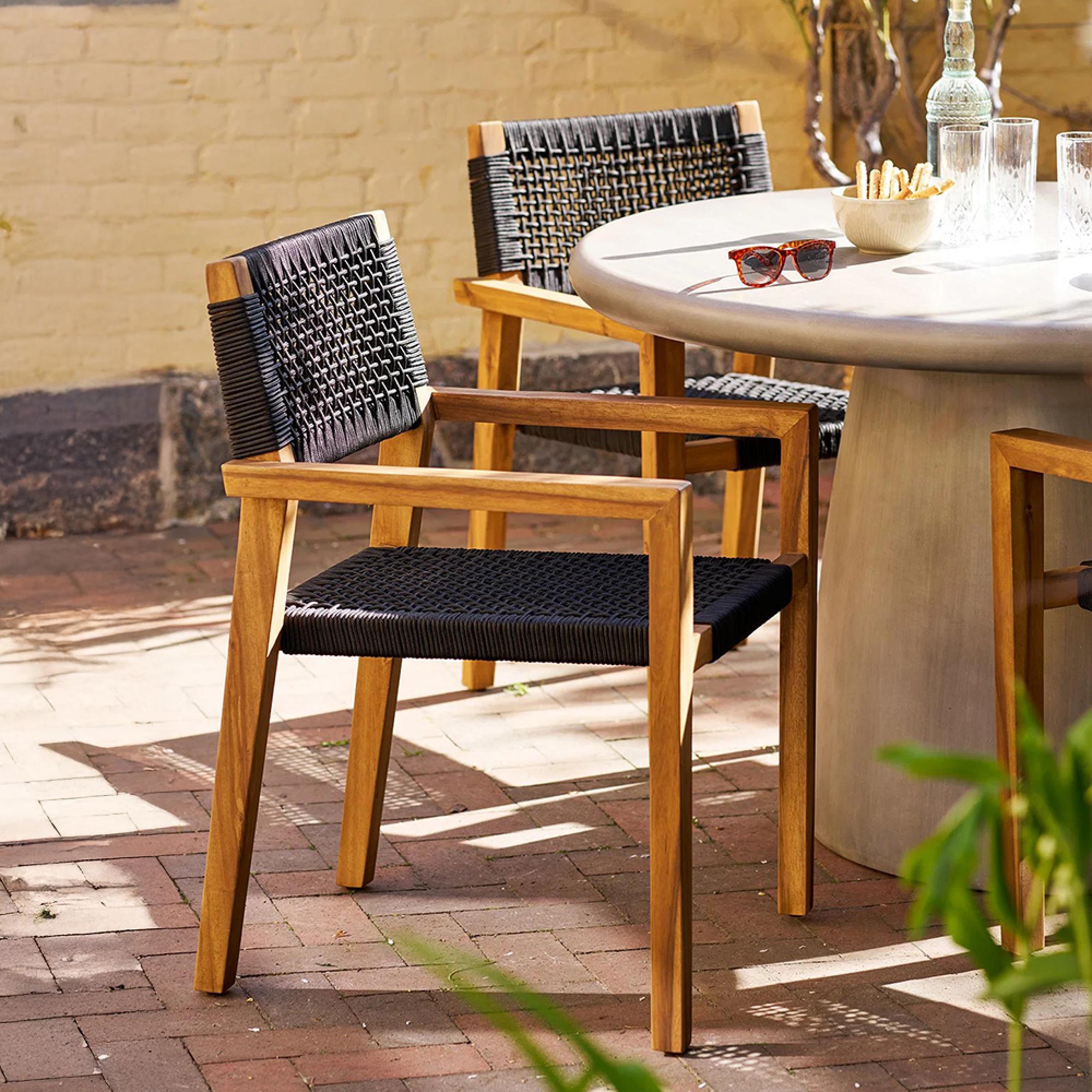 Anzio Dining Armchair - Set of 2 - Natural and Black - Rope and Acacia Wood