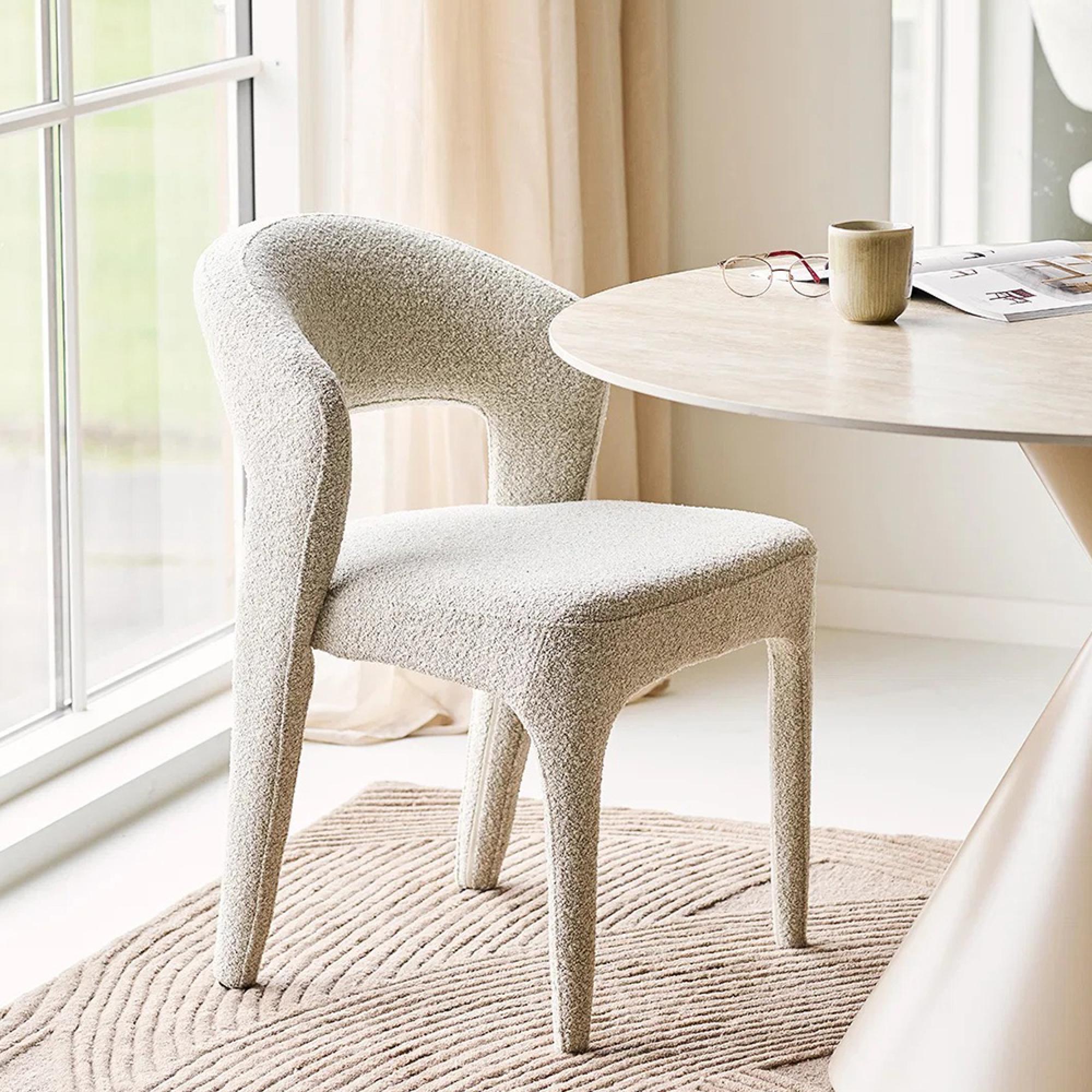 Belmont Dining Chair - Set of 2 - Curved Back - Cream Boucle - Fabric