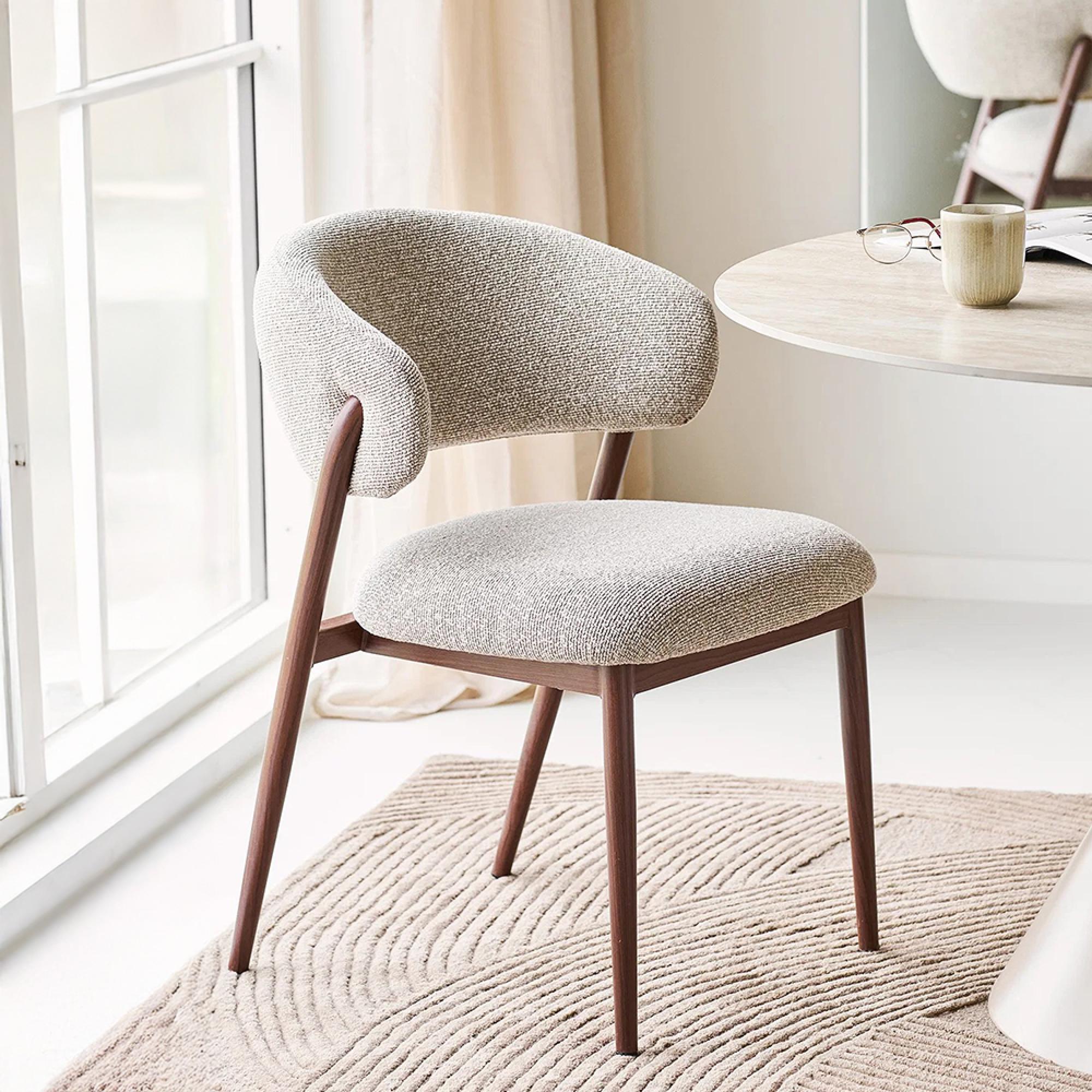 Cavi Dining Chair - Set of 2 - Curved Back - Light Brown and Dark Brown - Fabric and Wood