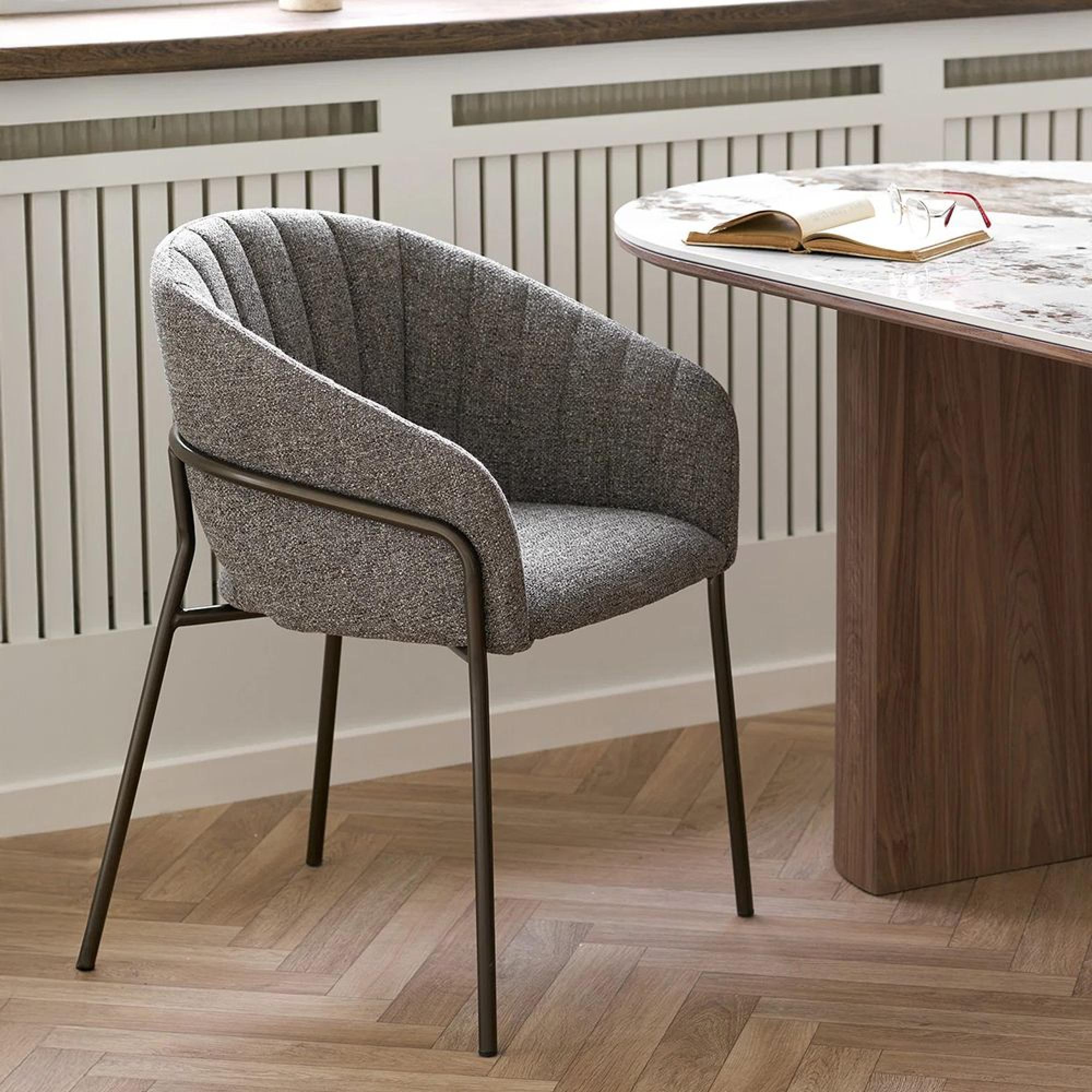 Costa Dining Armchair - Set of 2 - Curved Back - Dark Grey and Black - Fabric and Metal