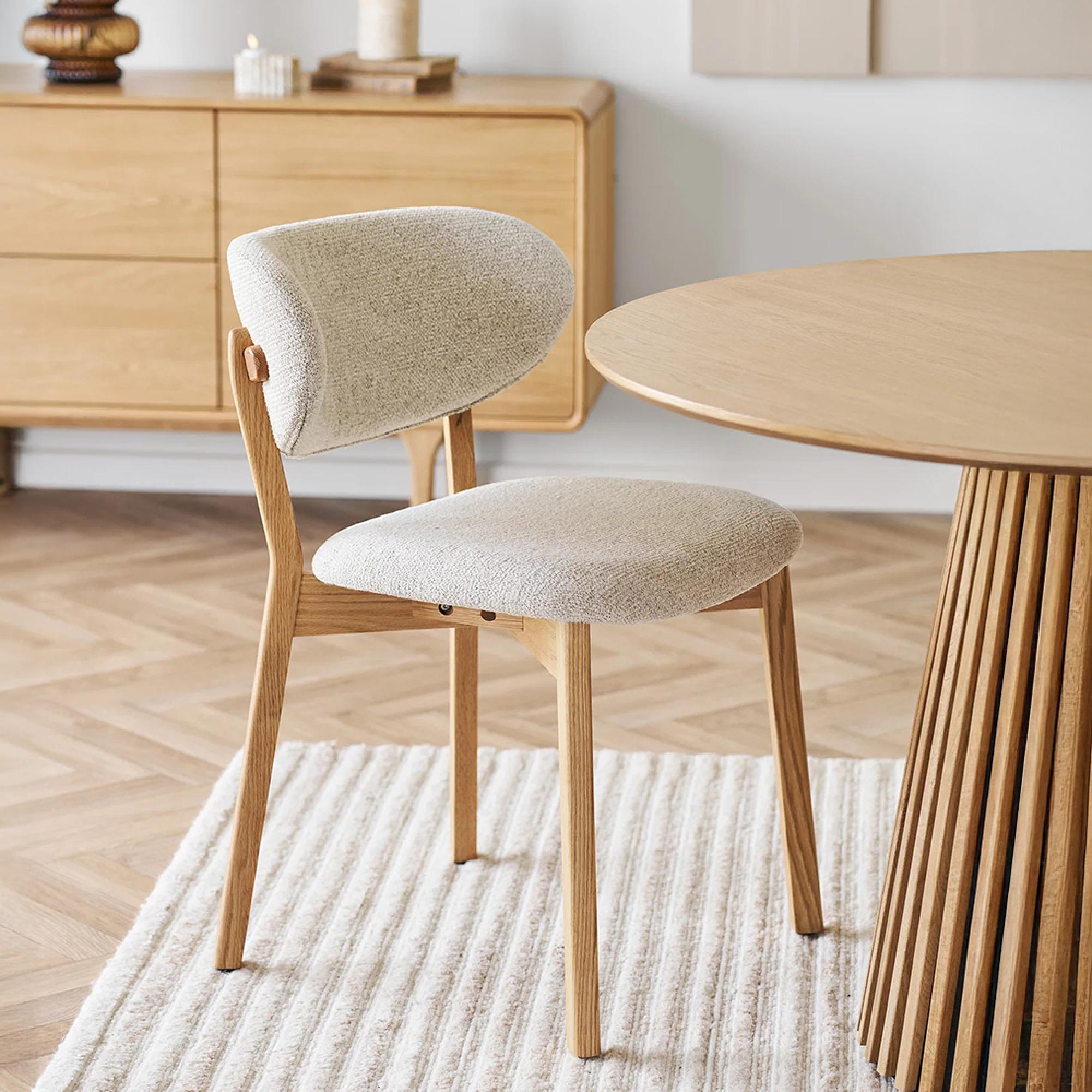 Dunkirk Dining Chair - Set of 2 - Curved Back - Beige - Fabric and Oak