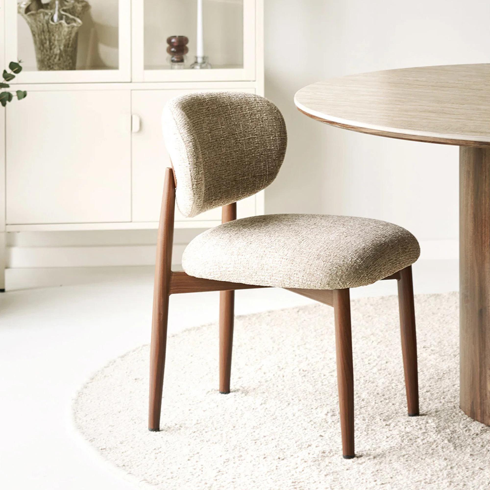 Isola Dining Chair - Set of 2 - Curved Back - Light Brown and Dark Brown - Fabric and Wood