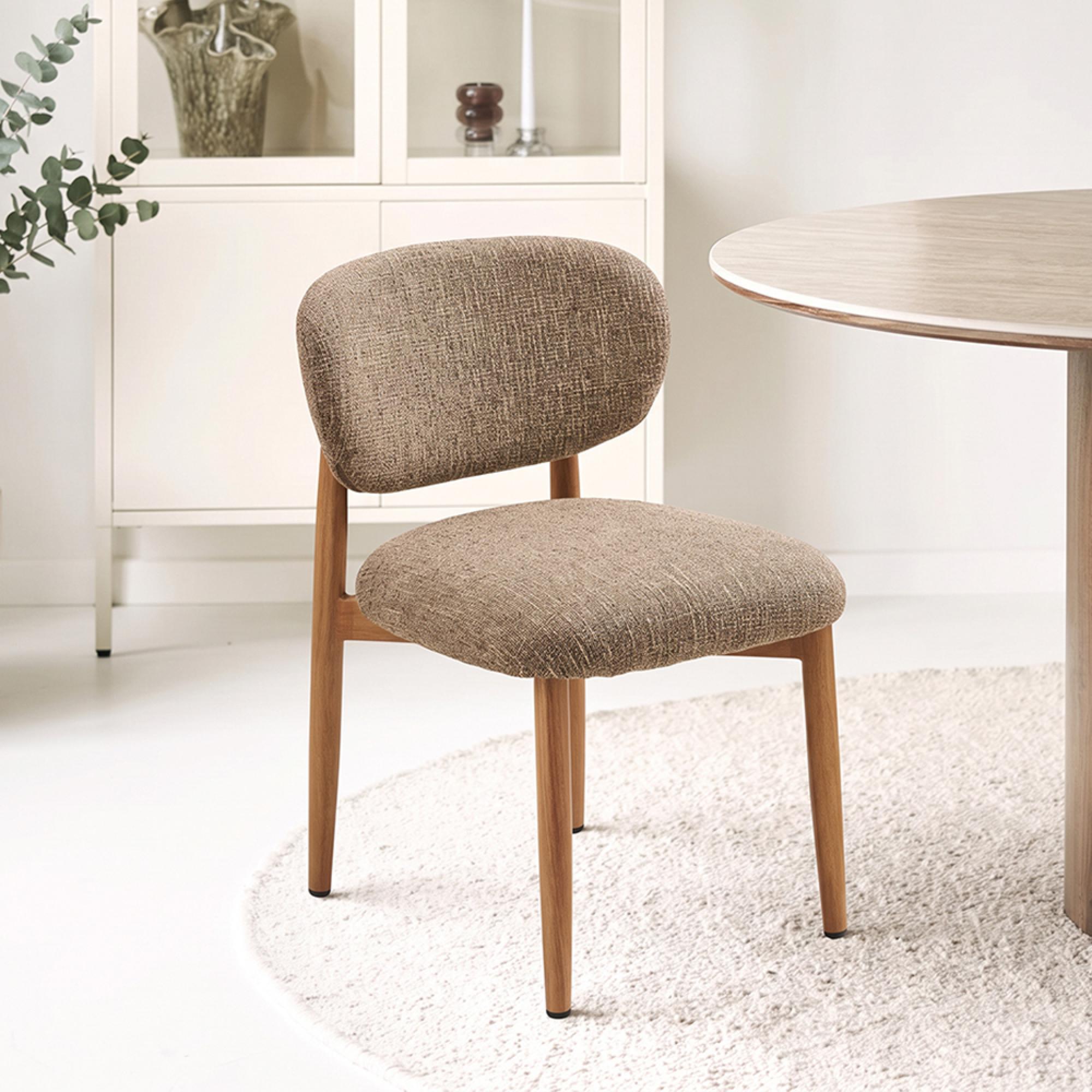 Isola Dining Chair - Set of 2 - Curved Back - Sand and Natural - Fabric and Wood