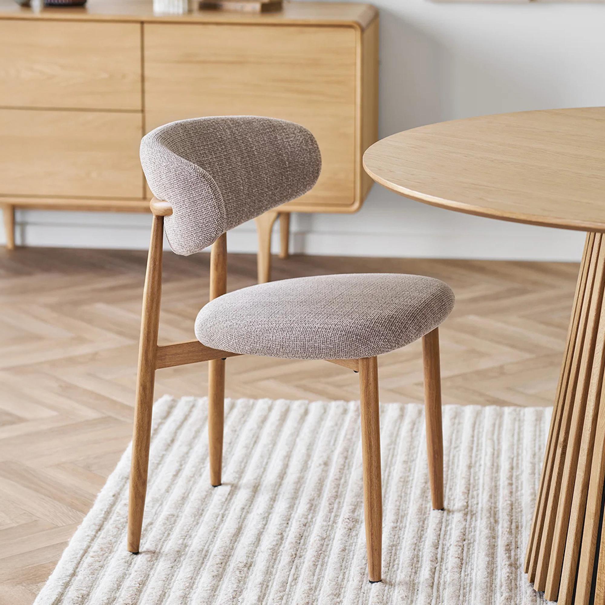 Levanto Dining Chair - Set of 2 - Curved Back - Sand and Natural - Fabric and Wood