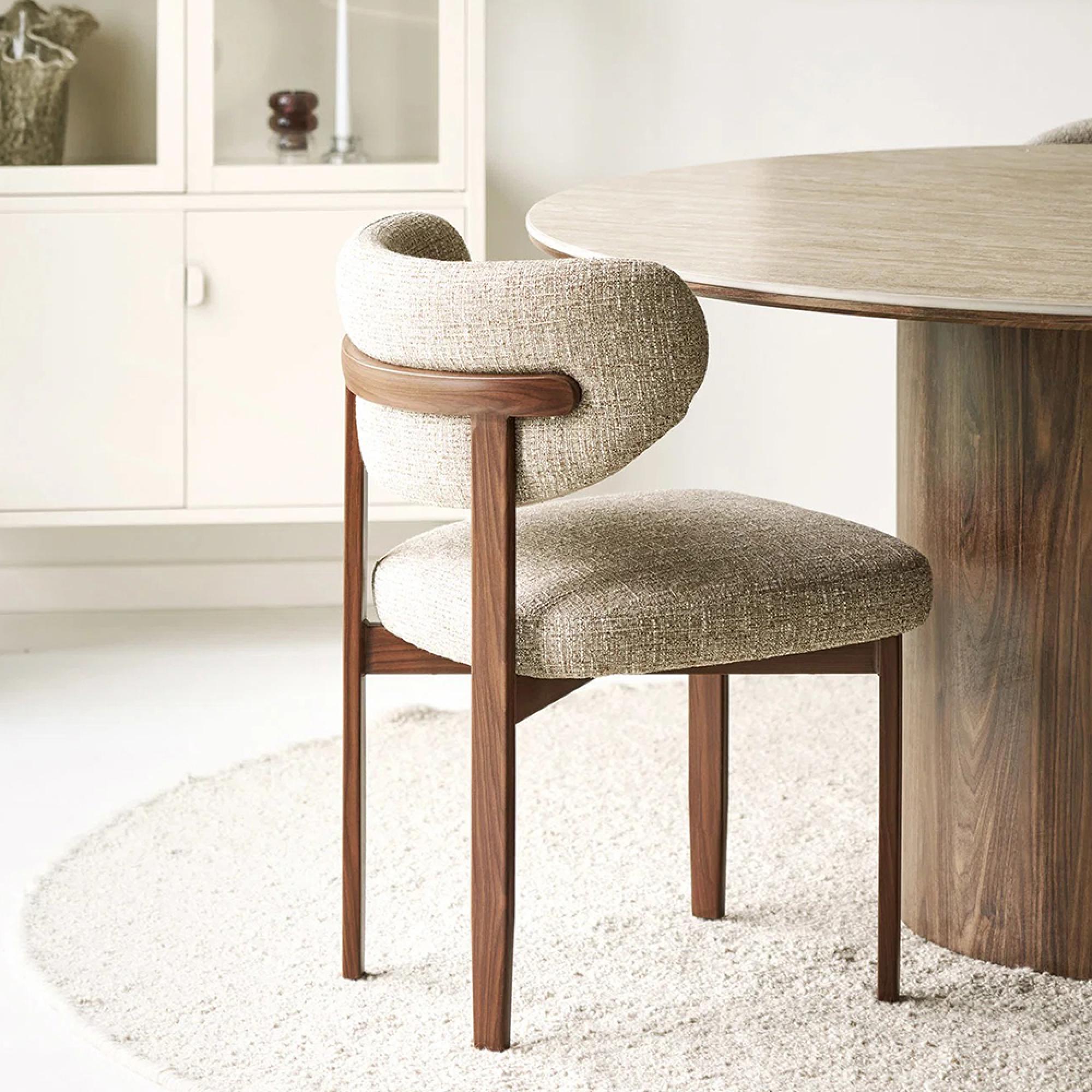 Recco Dining Chair - Set of 2 - Curved Back - Light Brown and Dark Brown - Fabric and Wood