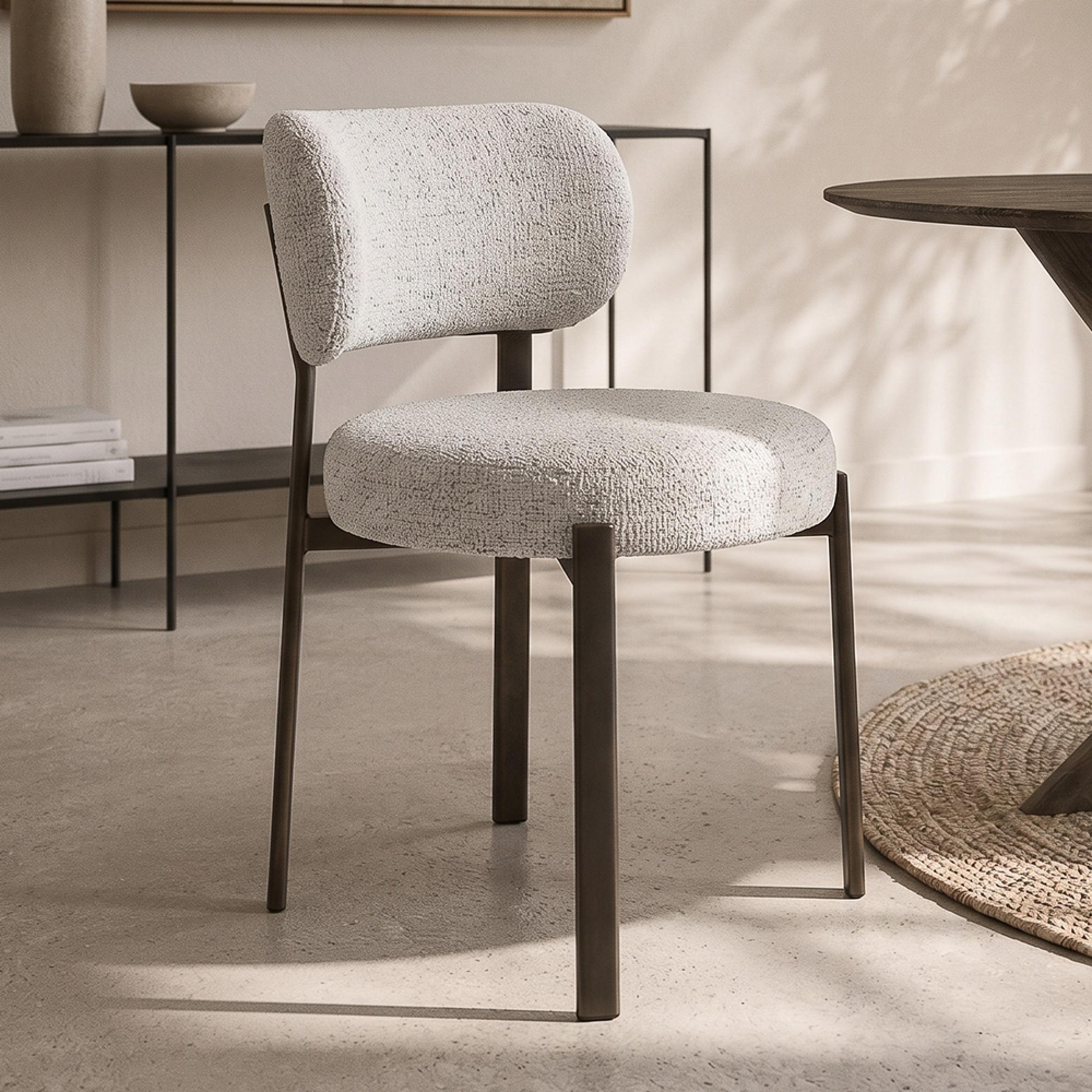 Zoey Dining Chair - Set of 2 - Curved Back - Beige - Fabric and Metal
