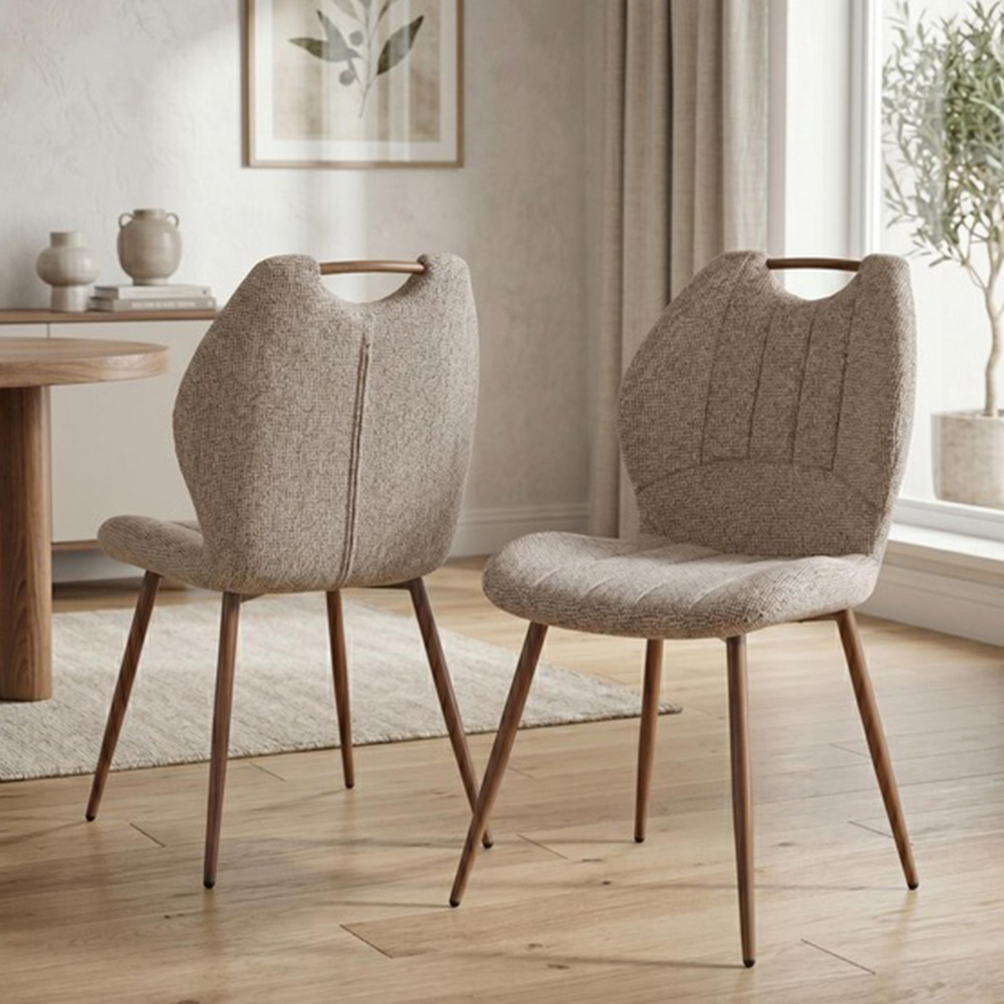 Turin Dining Chair - Set of 2 - Curved Back - Mocha and Walnut - Fabric and Wood