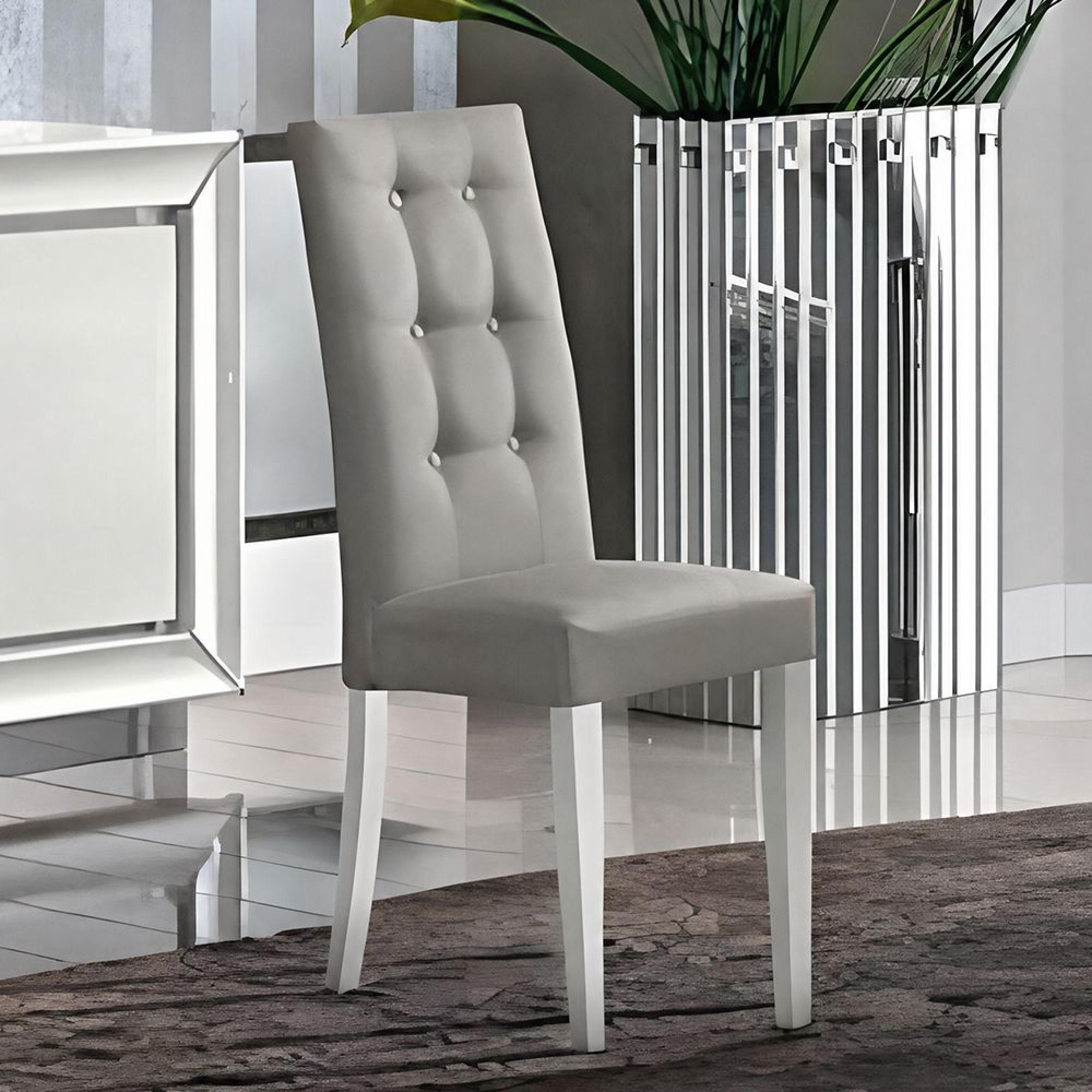 Dama Italian Bianca Tufted Dining Chair - Grey and White - Faux Leather