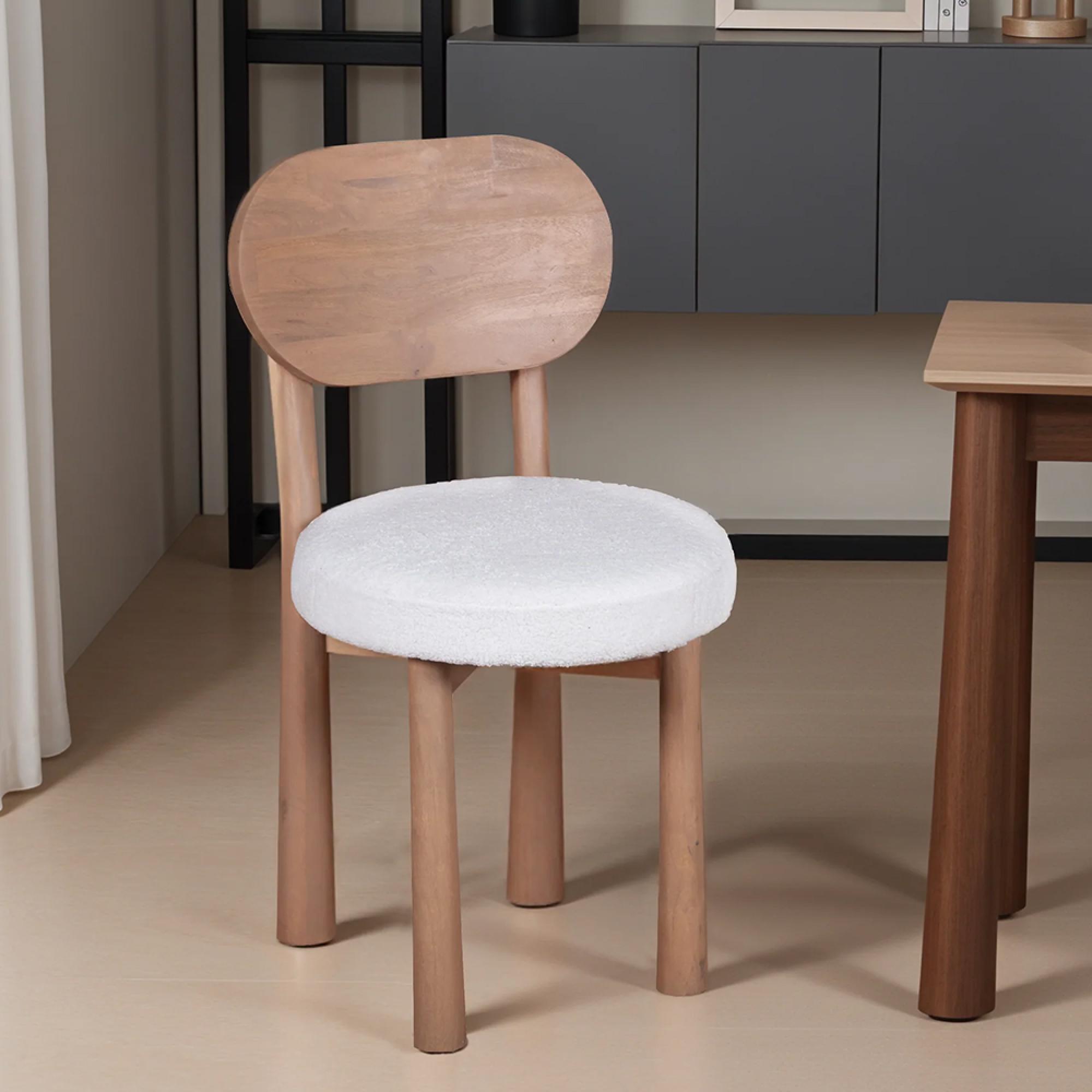 Indus Dining Chair - Set of 2 - Curved Back - Pale Taupe and White - Mango Wood and Fabric