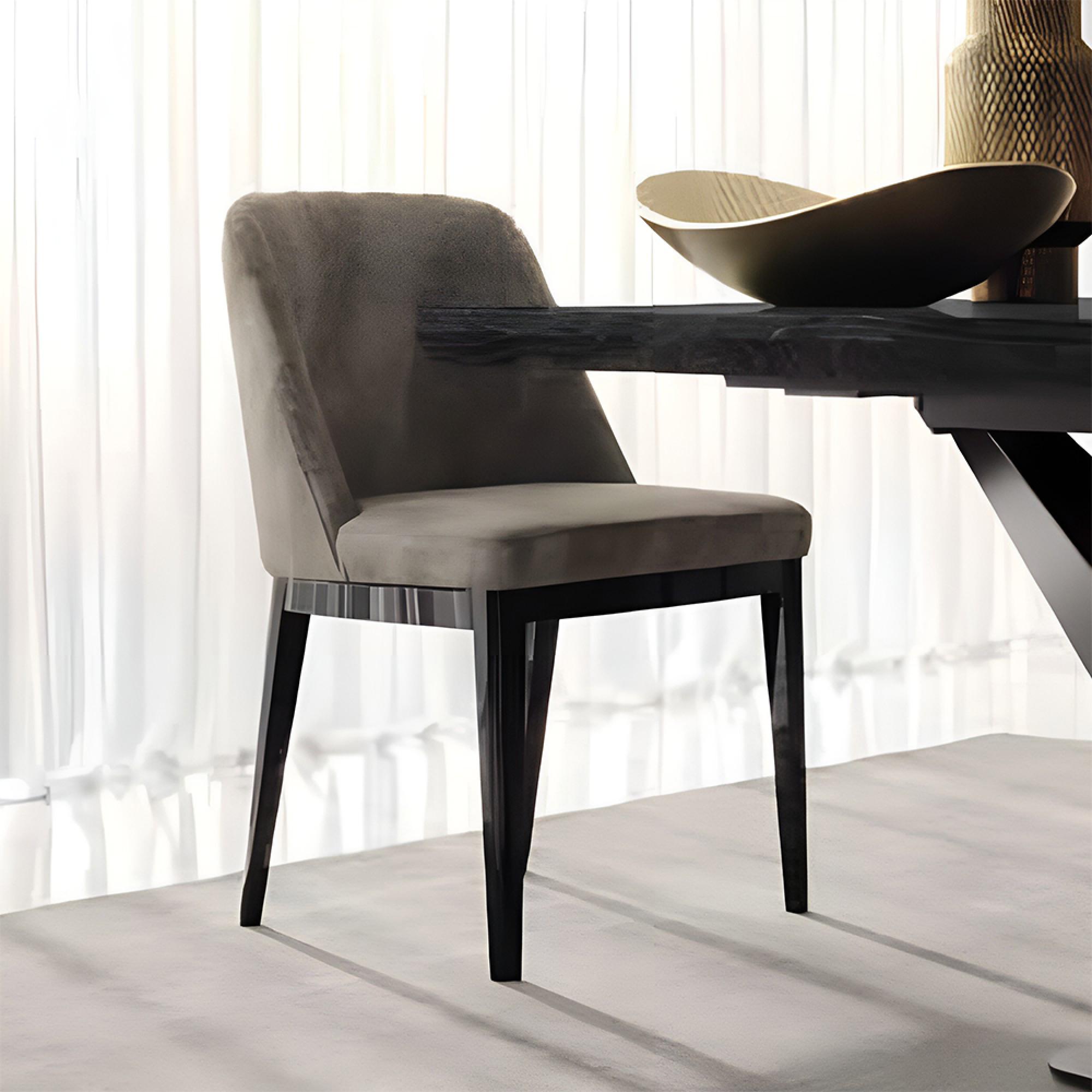 Krystal Italian Dining Chair - Curved Back - Grey and Black - Fabric and Wooden