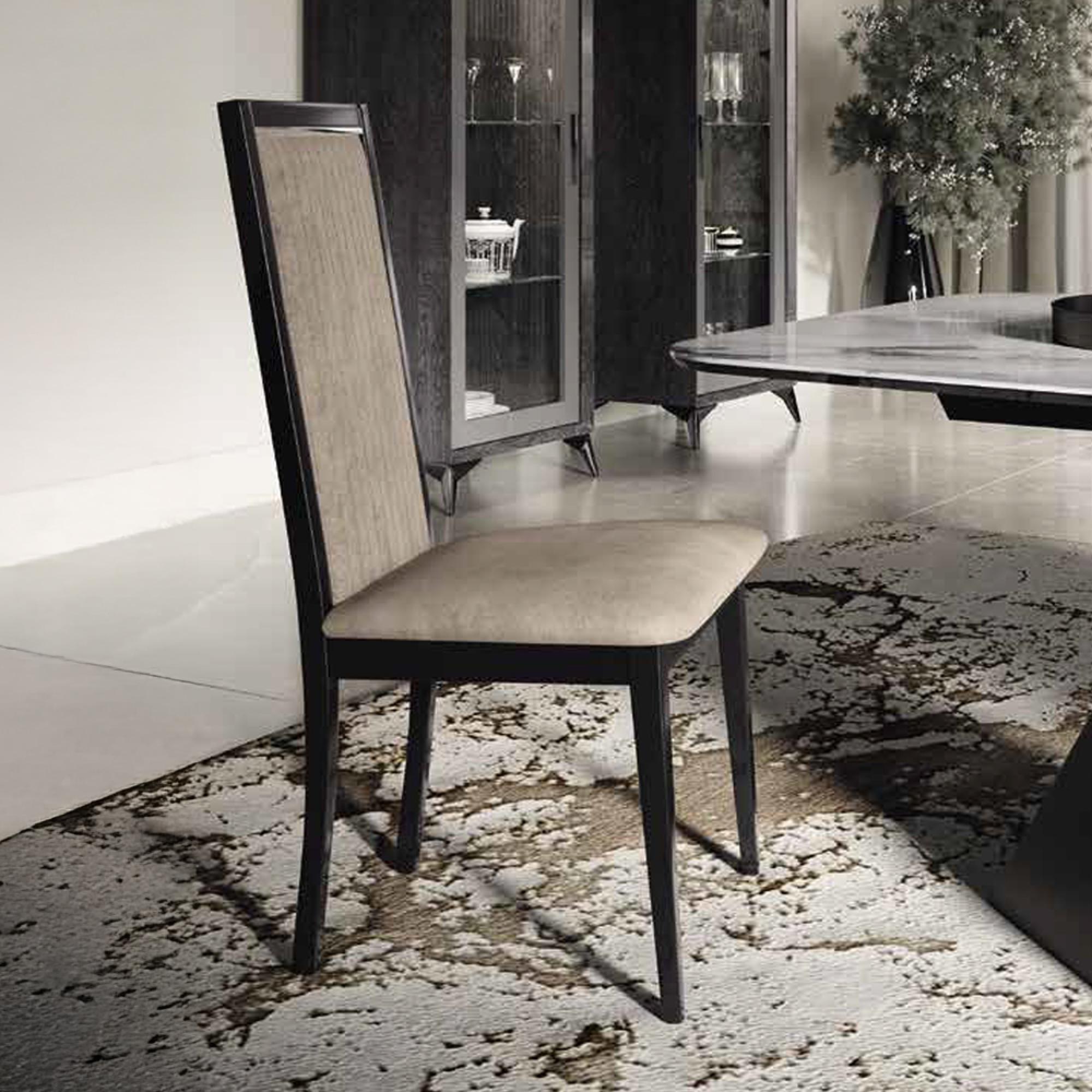 Krystal Italian Dining Chair - High Back - Beige and Black - Fabric and Wooden