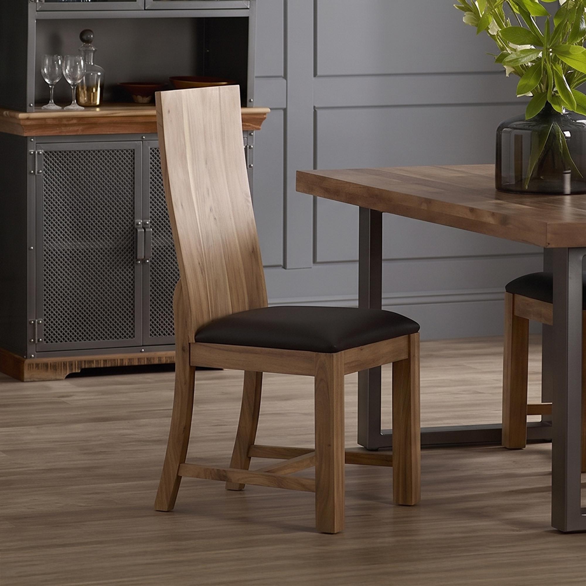 Baltic Dining Chair - Set of 2 - Natural and Black - Solid Acacia Wood and Faux Leather