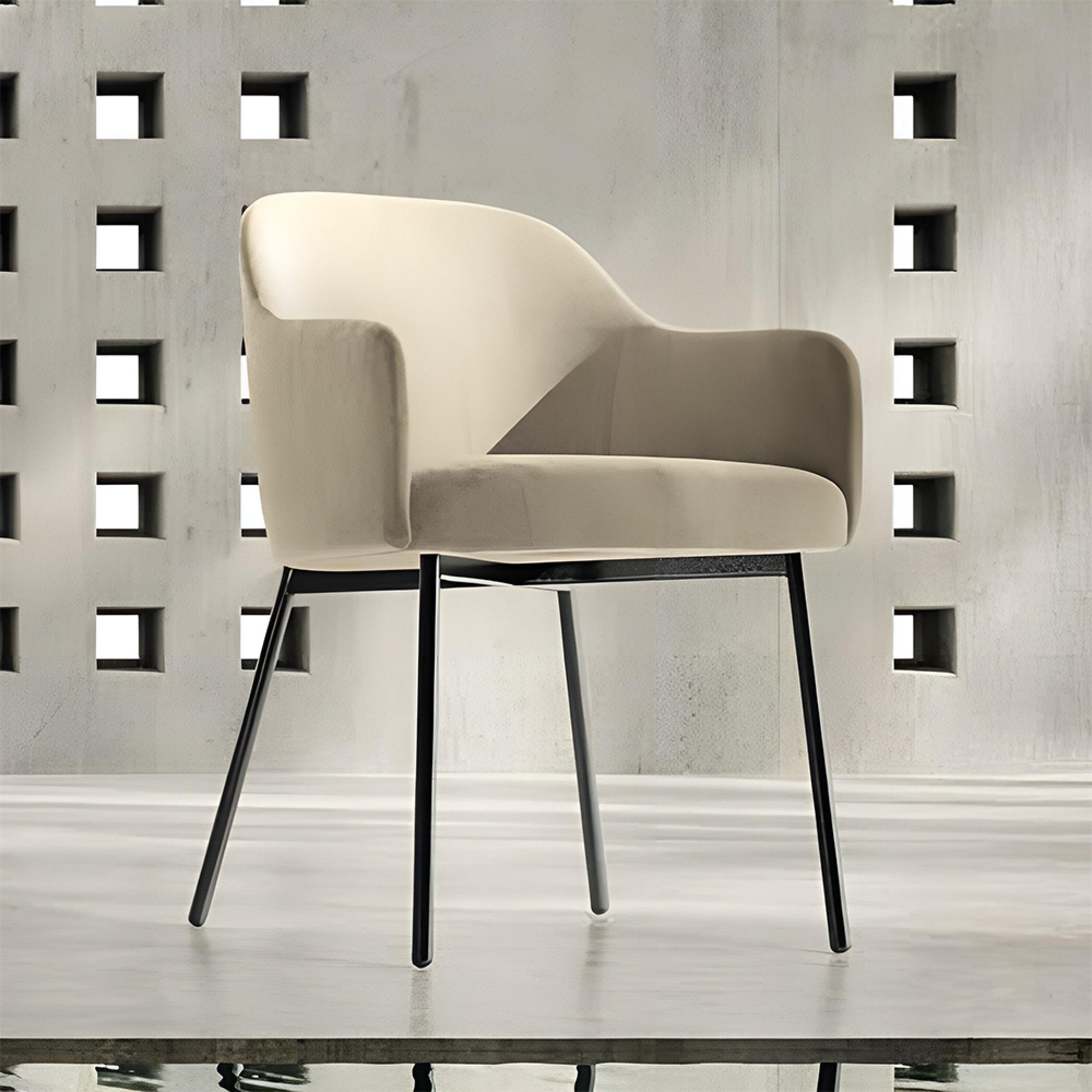 Zenith Italian Dining Armchair - Beige Velvet and Black - Fabric