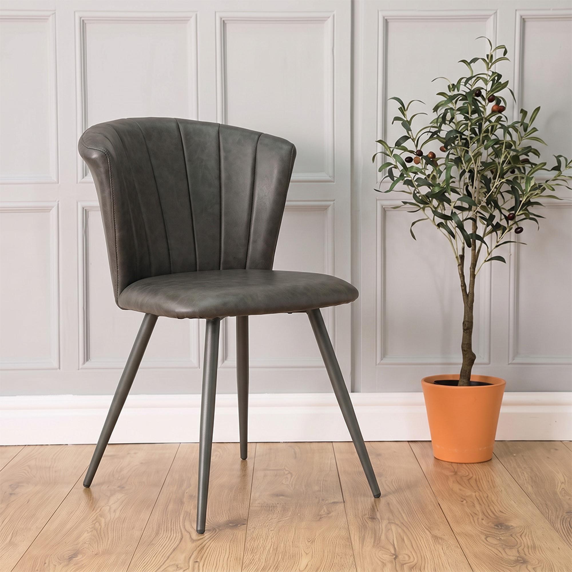 Amalfi Dining Chairs - Set of 2 - Vintage Leather - Grey